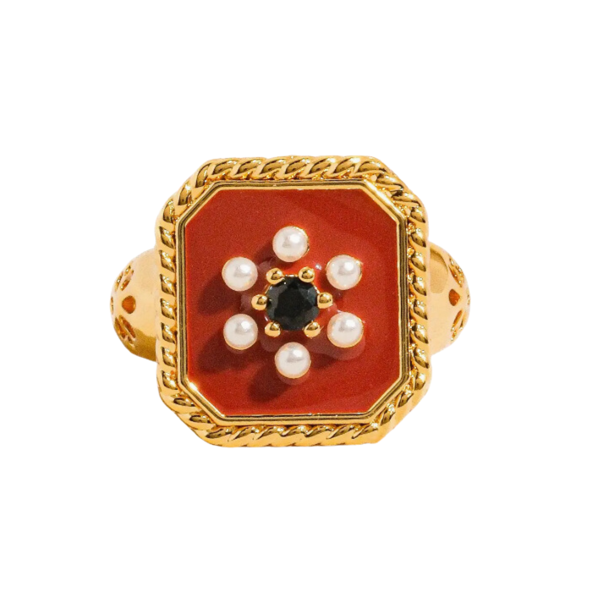 Rouge 18K Gold Red Enamel Vintage Adjustable Ring