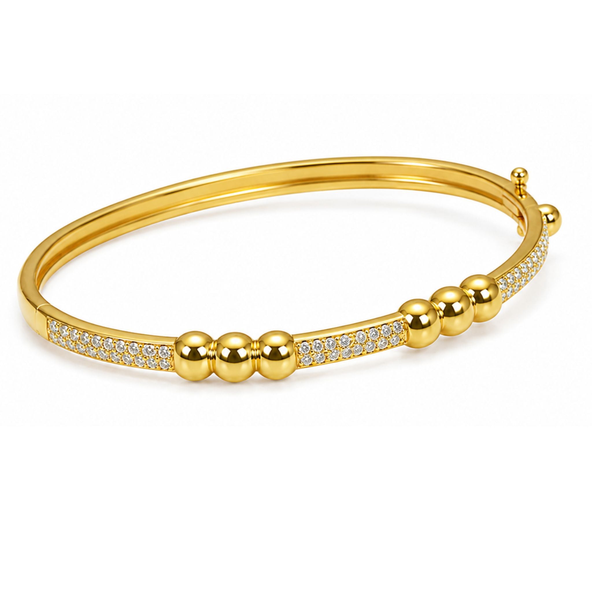 Triple Bead Pavé Bar Bangle