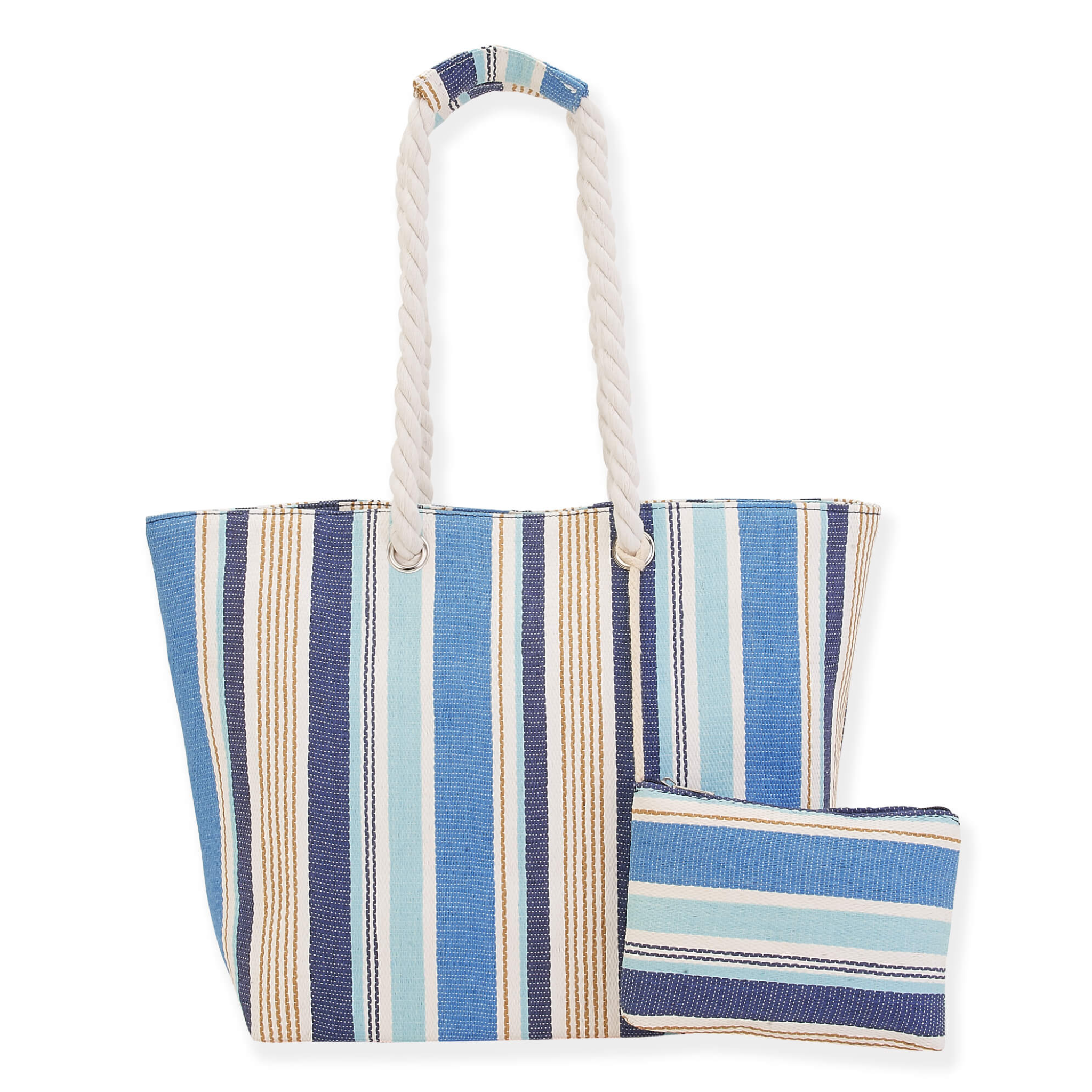 Sun N Sand Y2K striped beach tote bag with colorful woven design and spacious interior for seaside essentials.