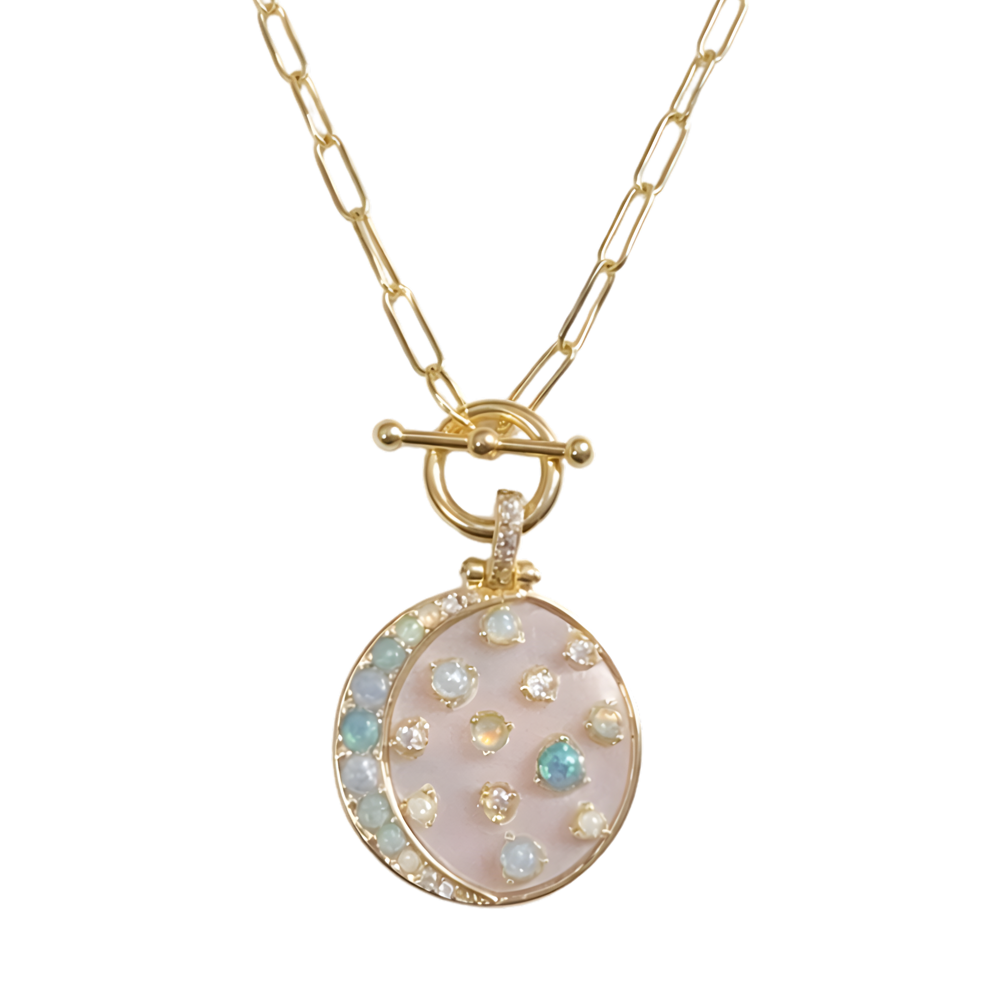 Gold chain necklace by Melinda Maria featuring a blue opal ombre pendant for a stylish, elegant look.