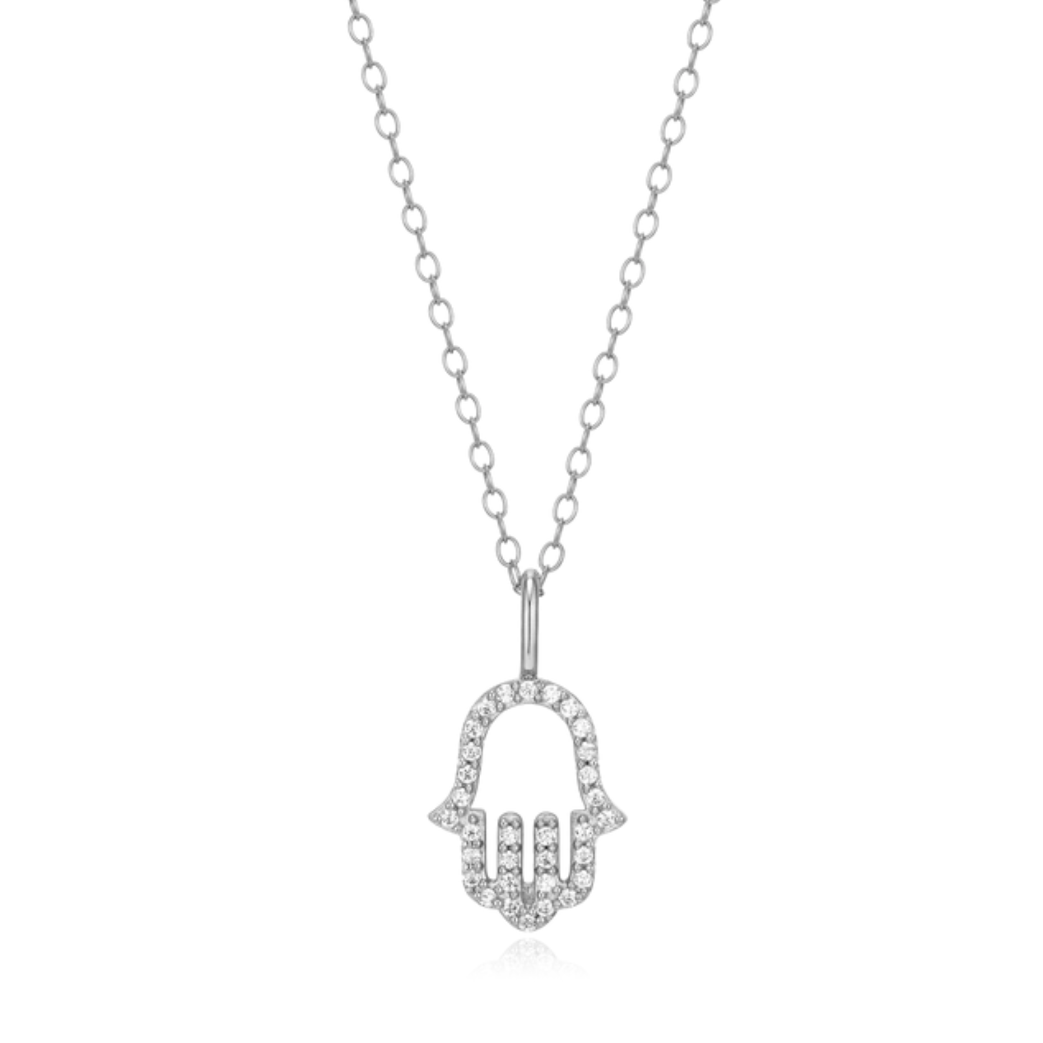 Hamsa Pendant Necklace in Rhodium Plated Sterling Silver