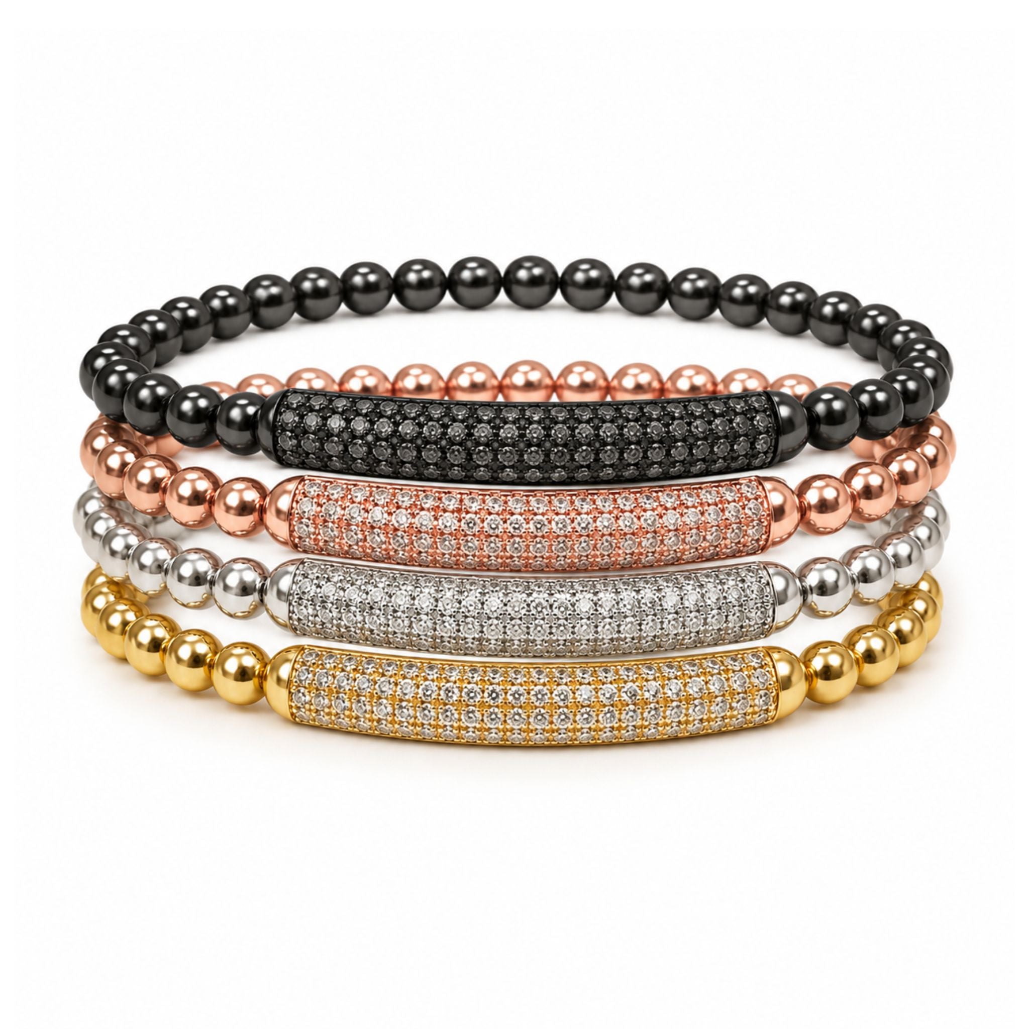 Pavé Bar Beaded Stretch Bracelet