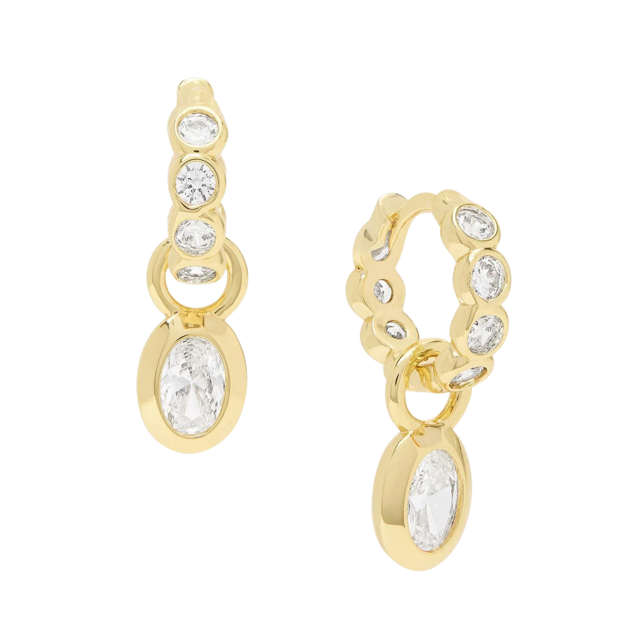 Gold and white diamondette earrings from Melinda Maria, featuring a chic "She's a Boss" design.