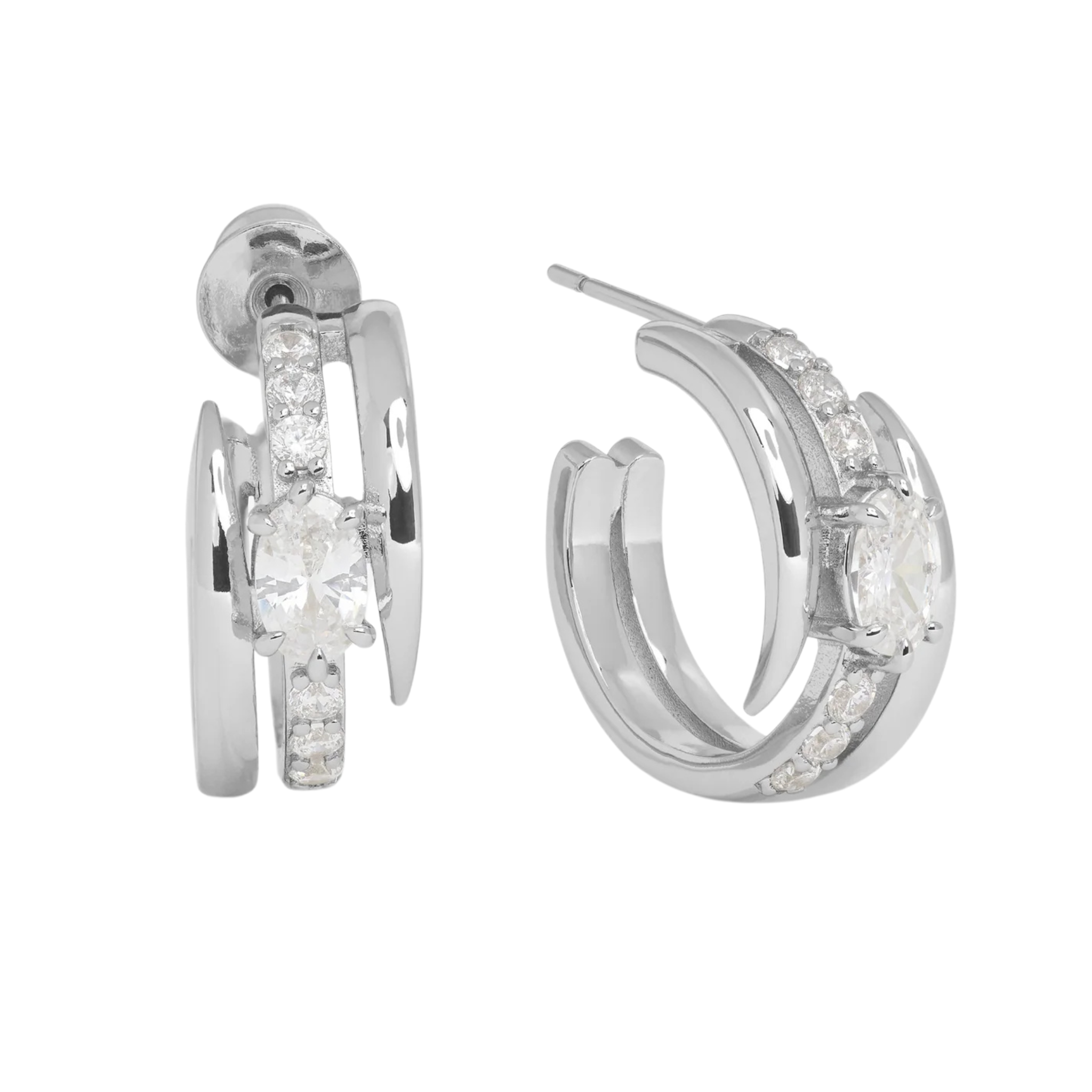 Melinda Maria She's on Point Pavé Lasso Huggies earrings featuring small hoop design with sparkling pavé stones and lasso detail.