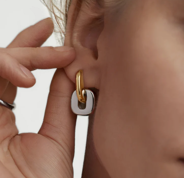 Agatha Hoop to drop Steel and Two Tone 14K PVD Gold Earrings