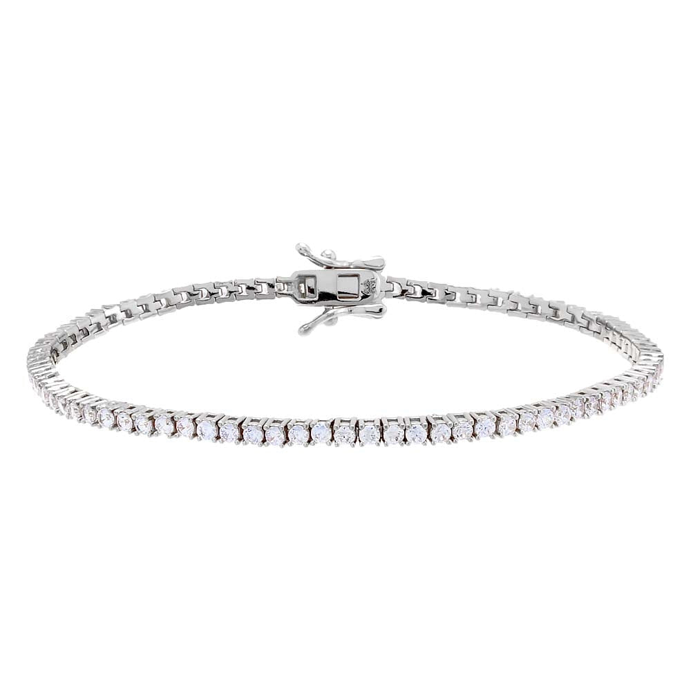 6.5" L  2MM Sterling Silver Platinum Handset Tennis Bracelet - B1029SS