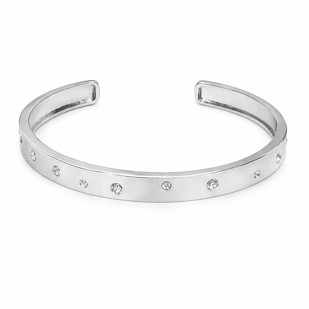 The Skylar Project bangle bracelet featuring scattered clear stones on a sleek metallic band.