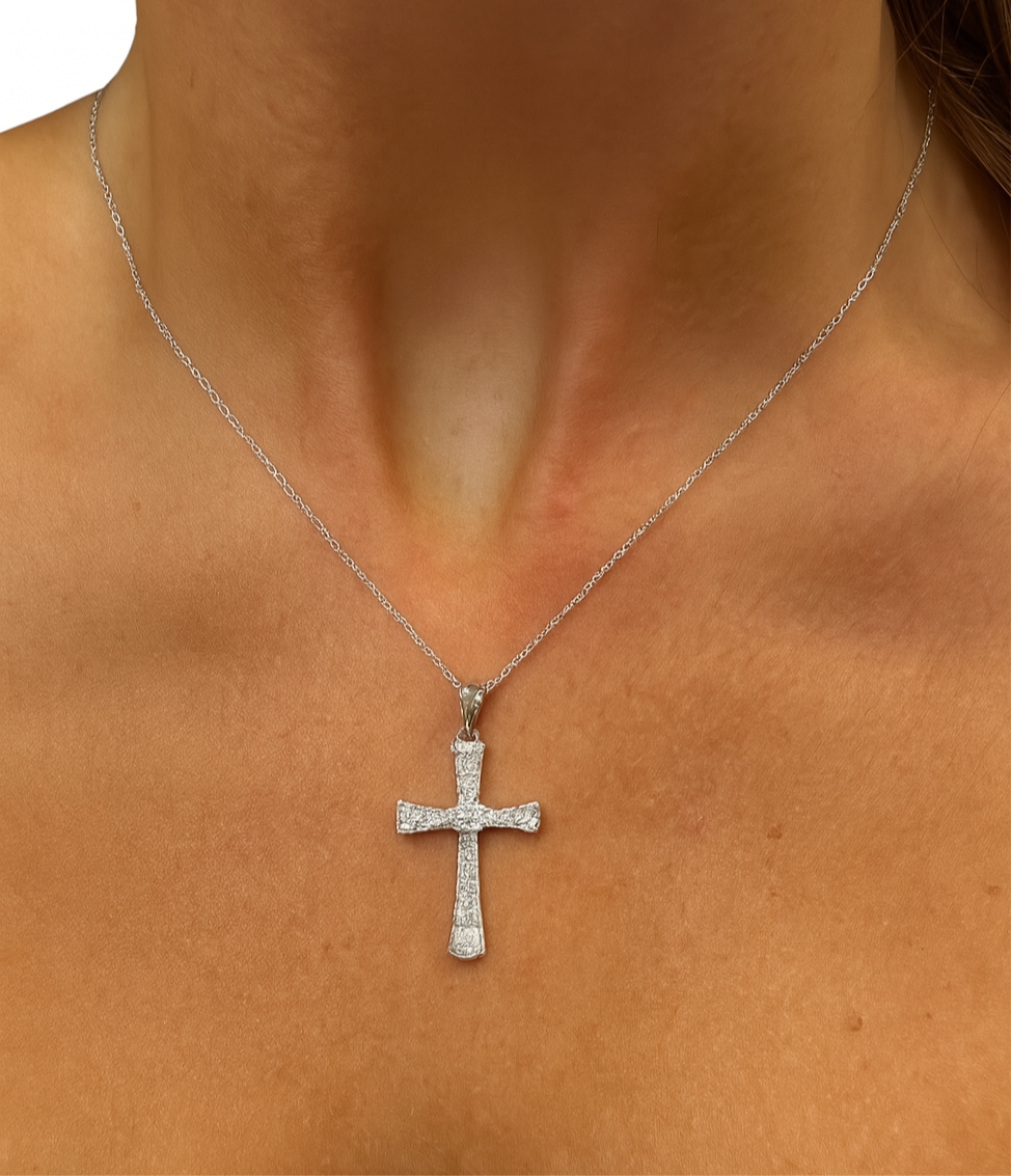 Rounded Cross Necklace - Sterling Silver 925