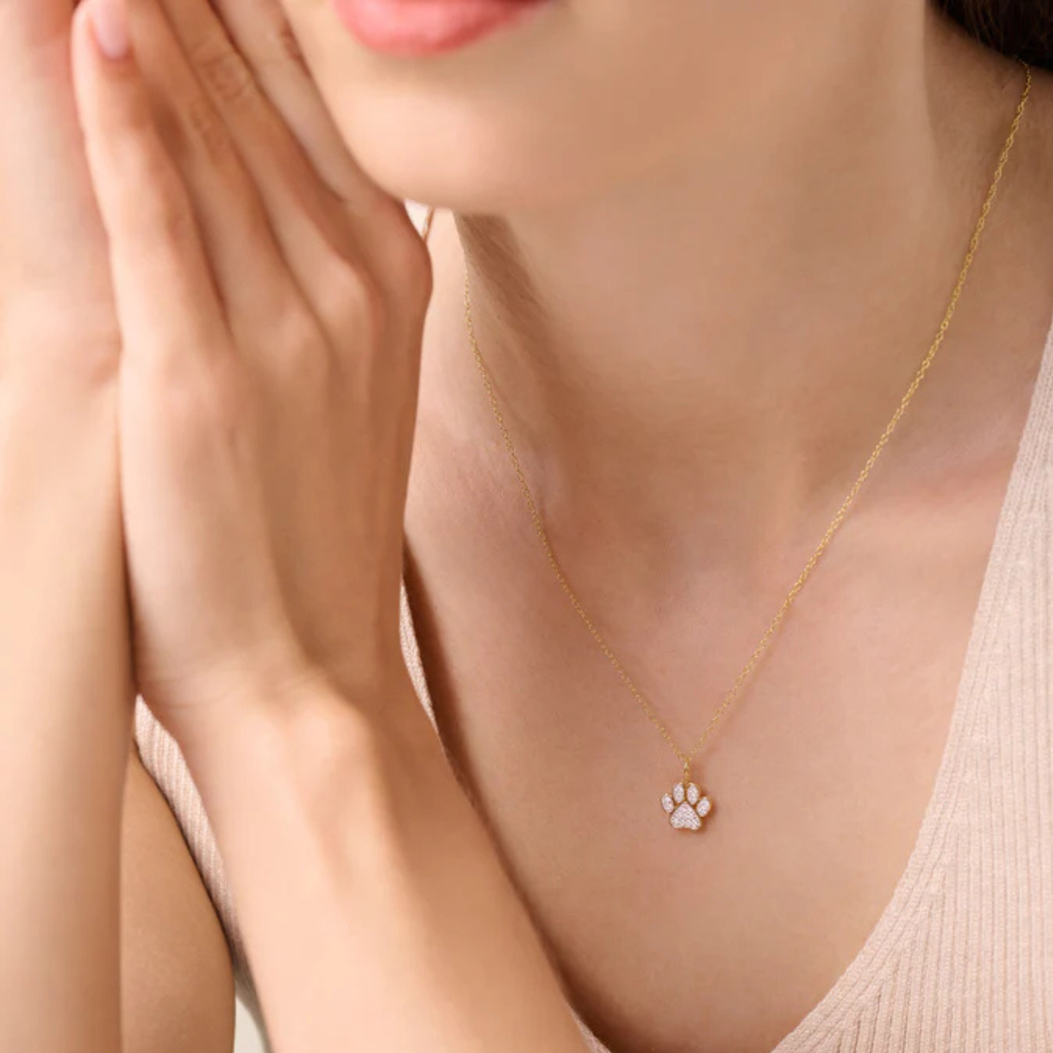 Paw Print Pendant Necklace in 14k Yellow Gold Plated Sterling Silver