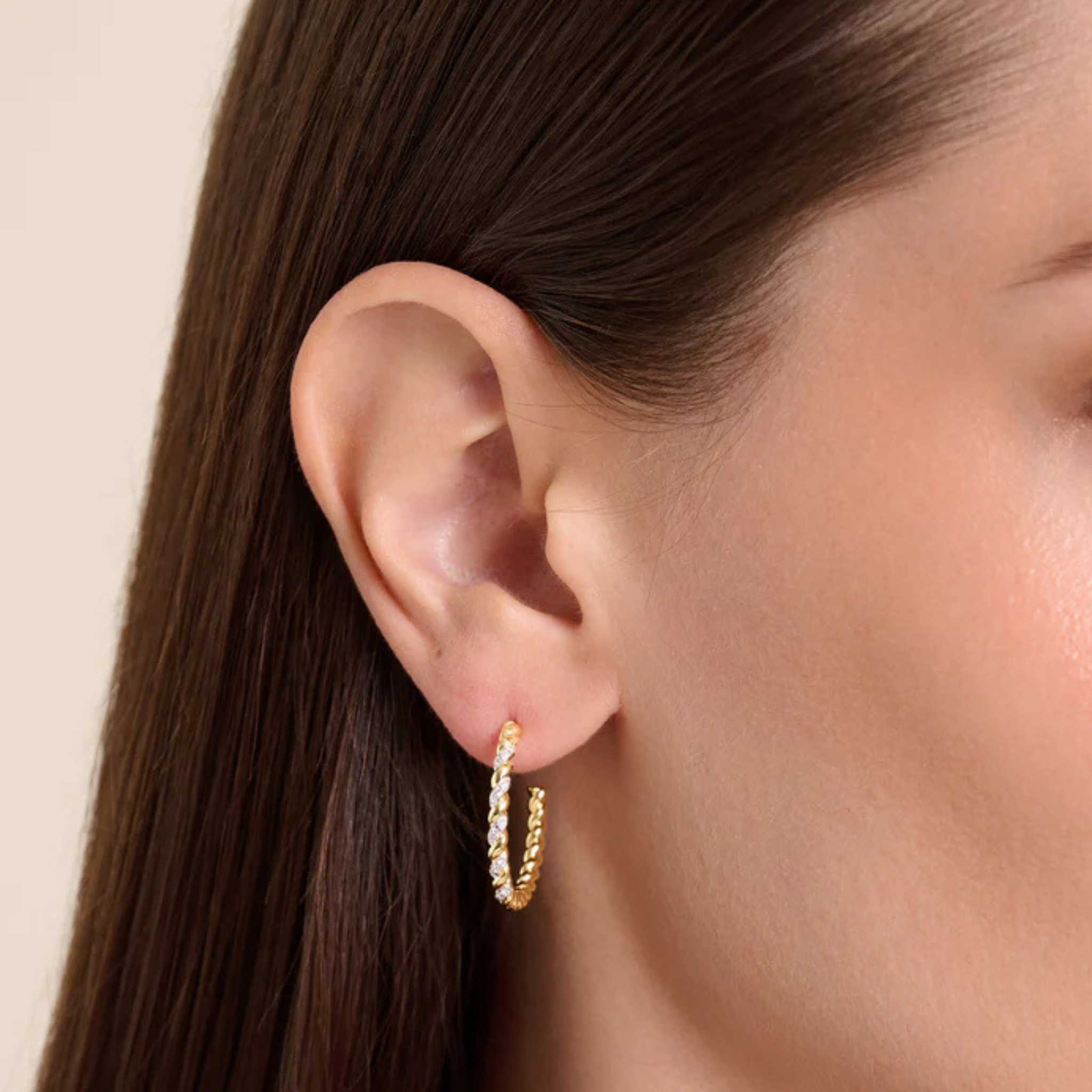 Twist J-Hoop Stud Earrings in 14k Yellow Gold Plated Sterling Silver