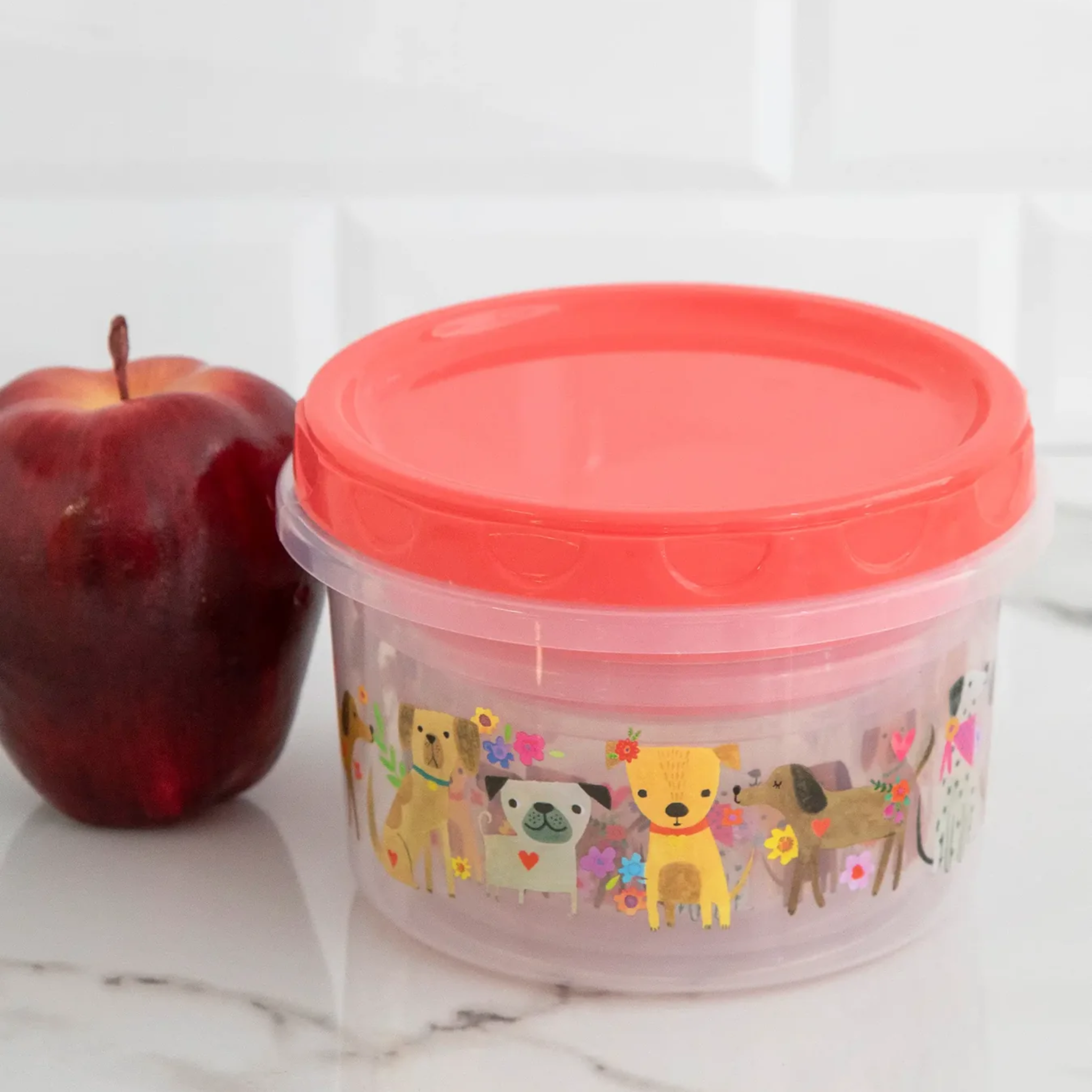 Set of 3 Natural Life storage containers featuring playful dog-themed designs in various sizes.