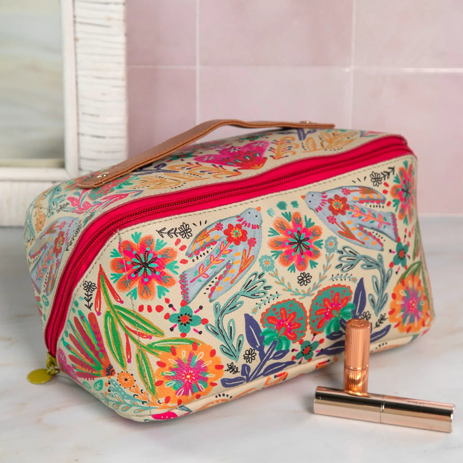 Travel Cosmetic Organizer - Cream Folk Flower