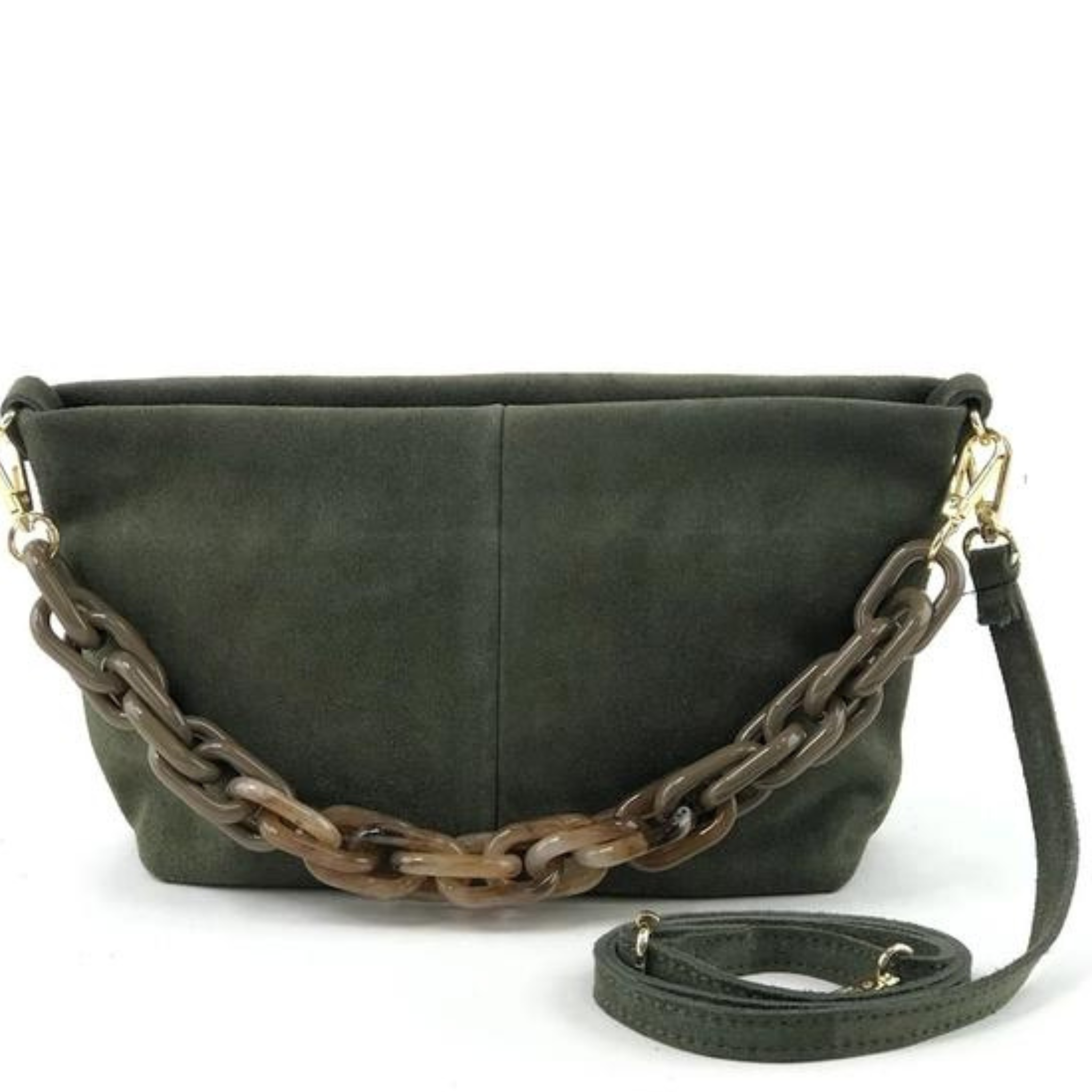 Suede Ambrato Chain Crossbody Bag