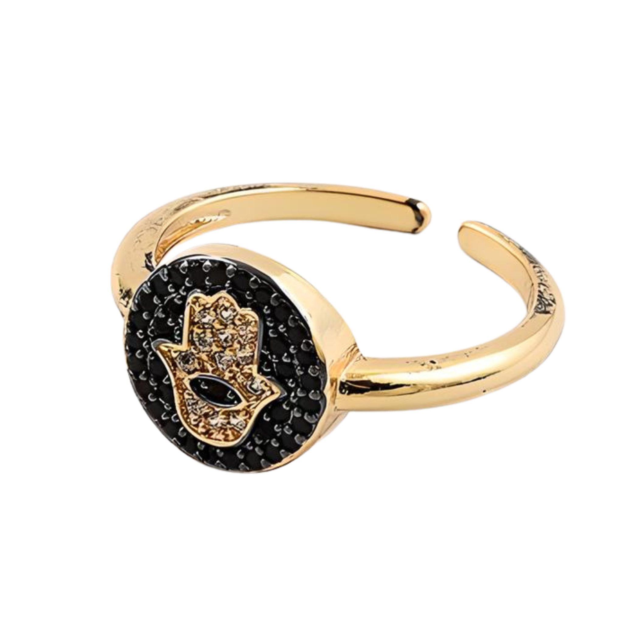 CZ Black Hamsa Adjustable Ring