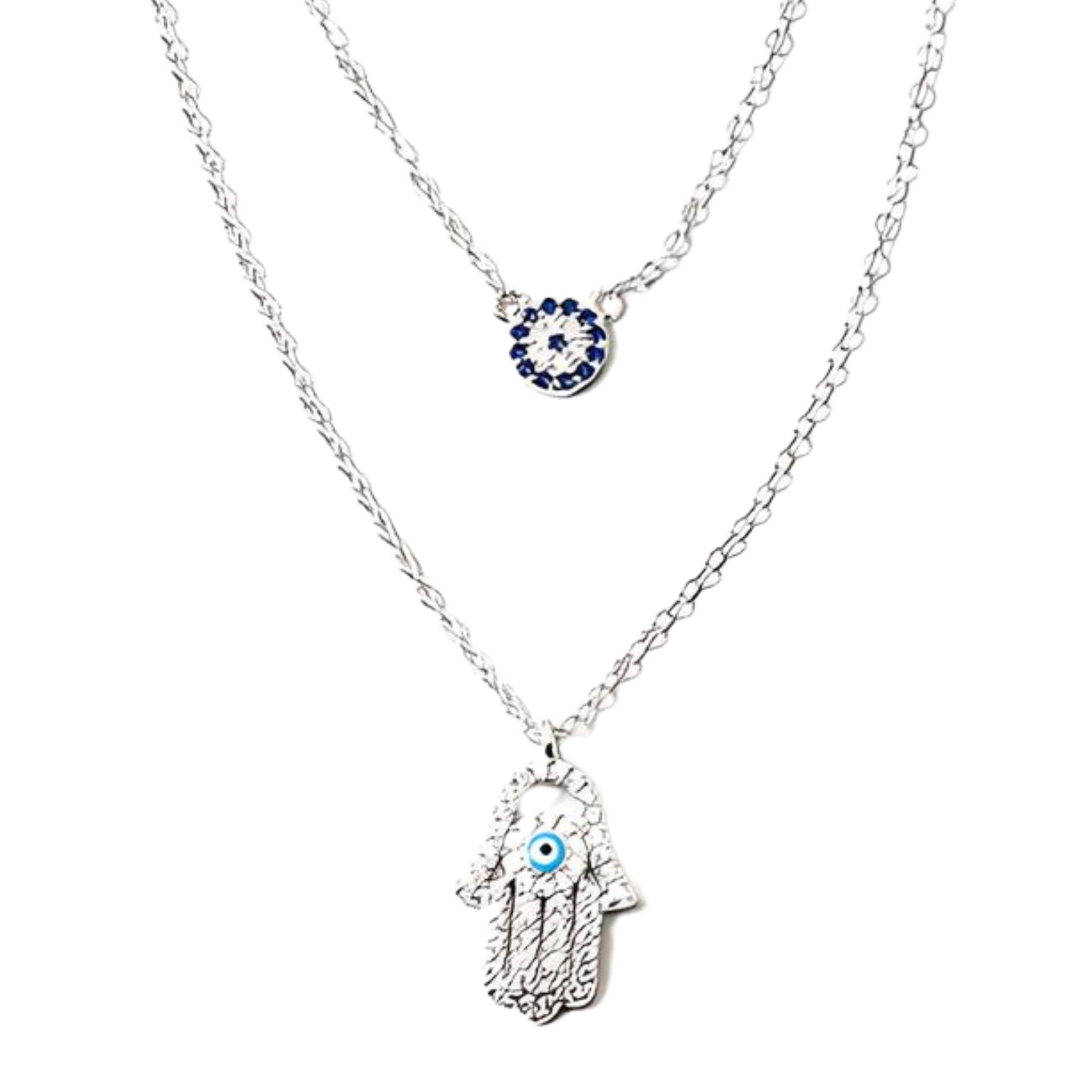 Dainty Evil Eye & Hamsa Double Layer Necklace