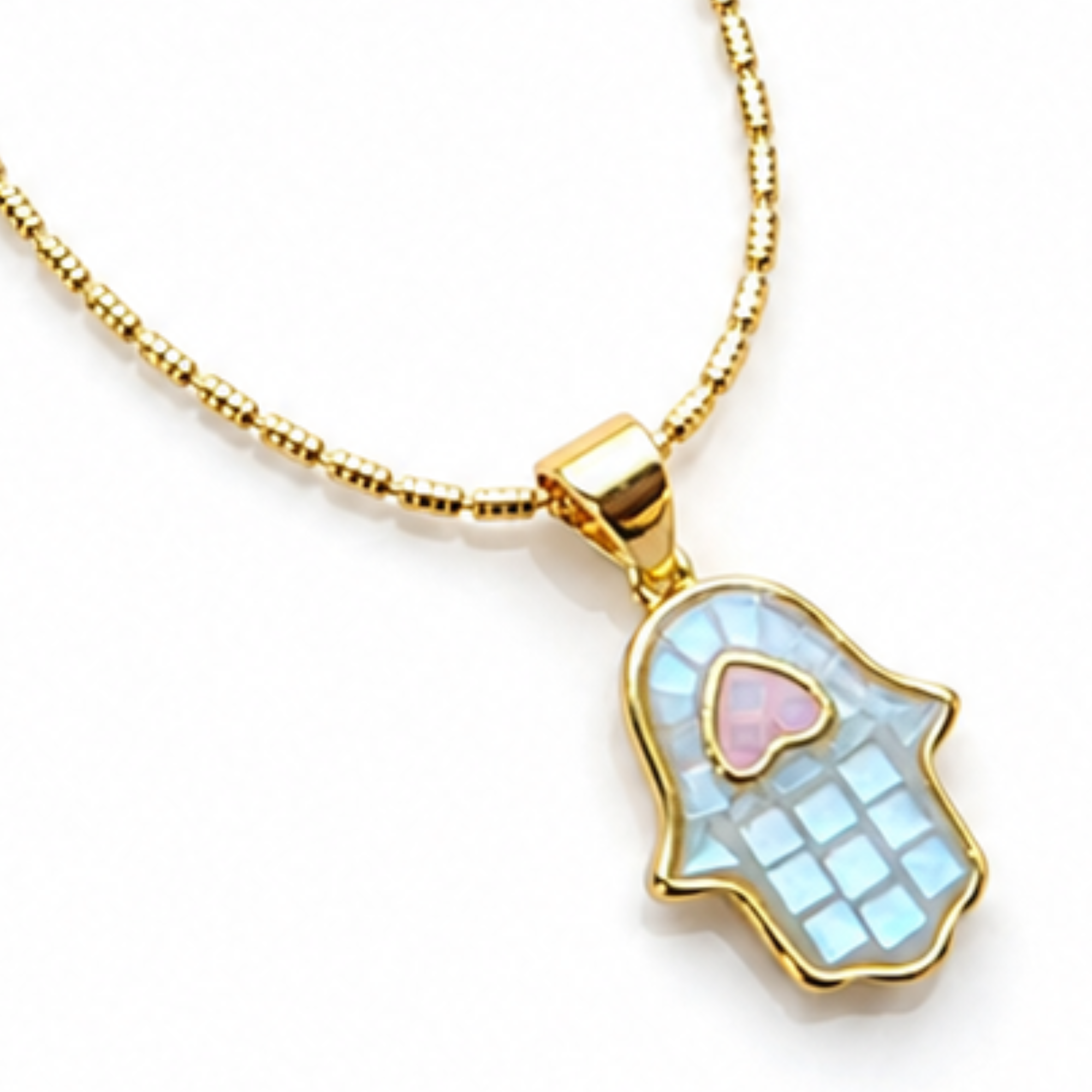 Mosaic Enamel Shell Hamsa Handmade Necklace