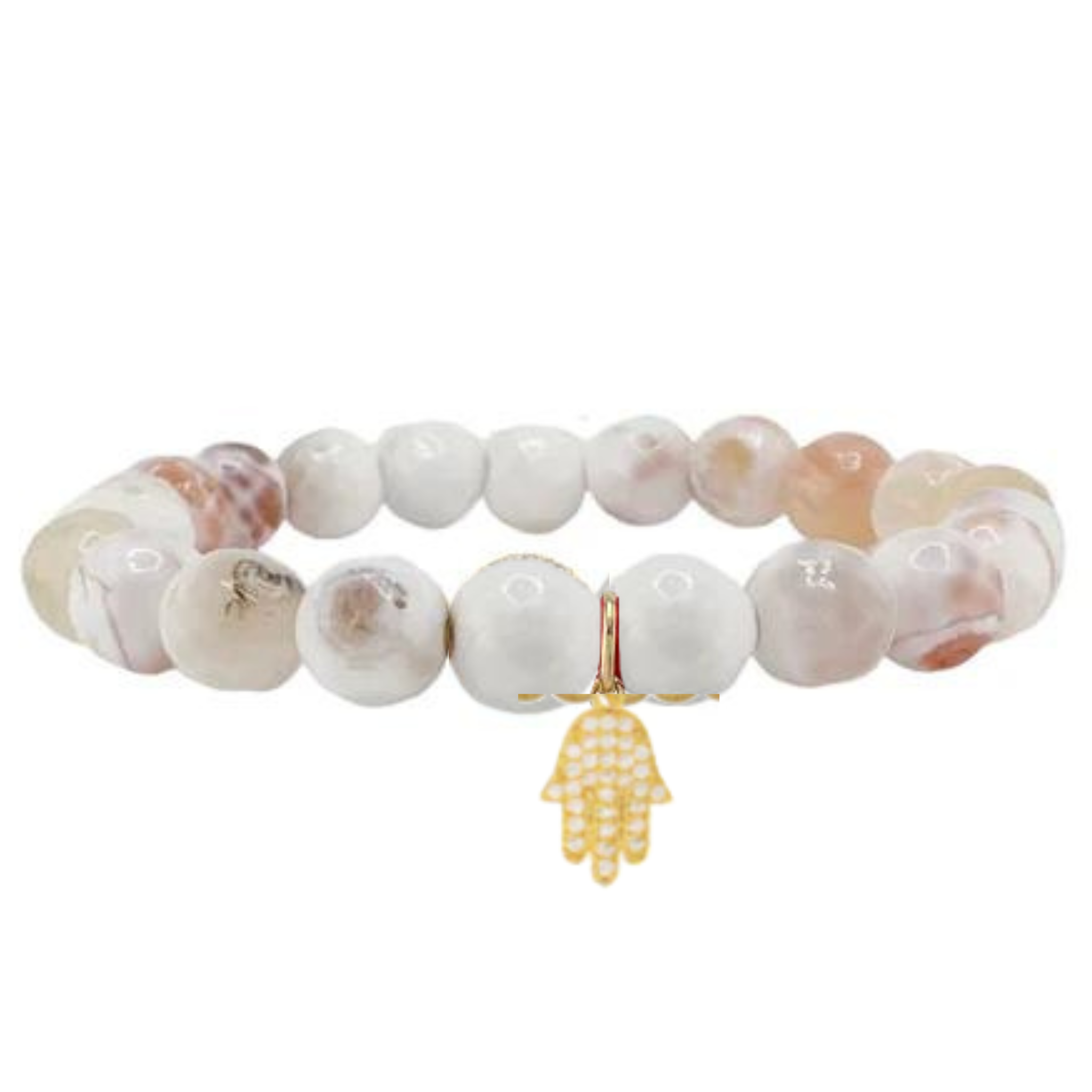 White beaded bracelet w charms stack