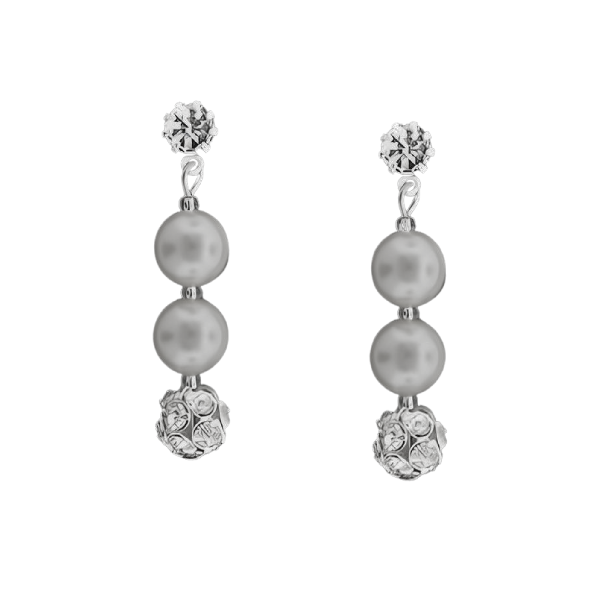 Double pearl and diamond drop earring