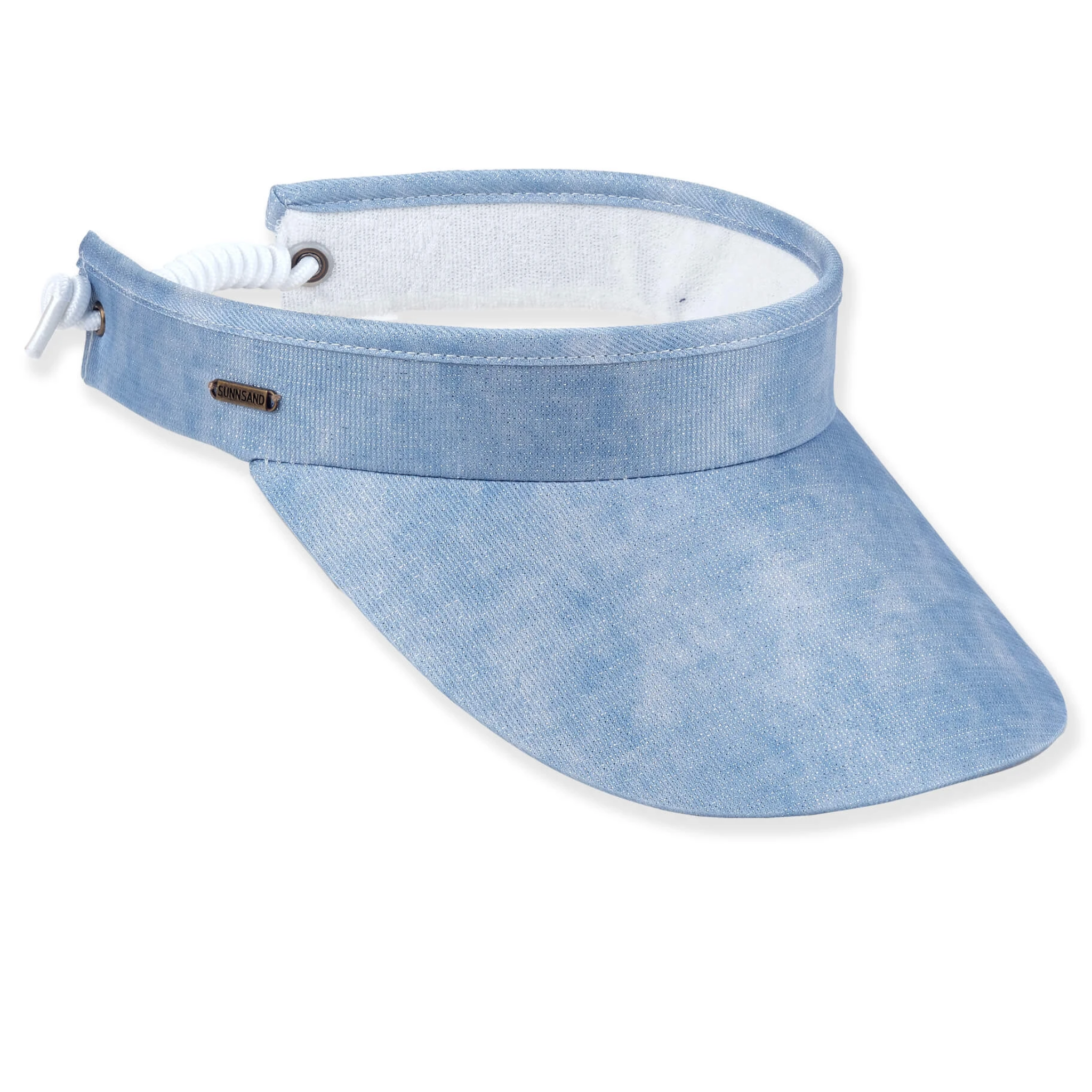 Sun N Sand Shimmer Women's visor hat with adjustable coil sizer and UPF 50+ sun protection, featuring a shiny, reflective finish.