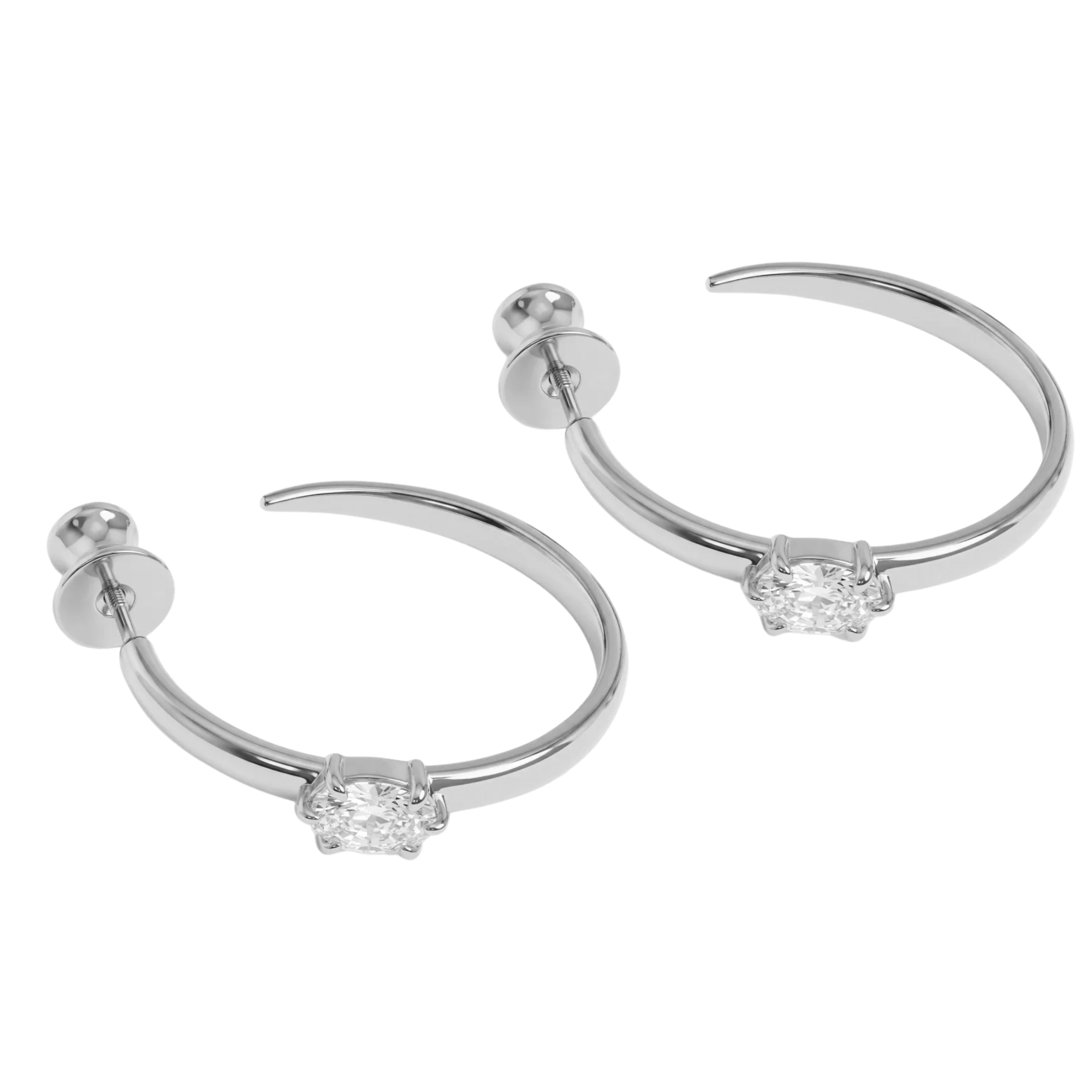 Silver She's on Point Hoops 1-inch earrings by Melinda Maria with white diamondette accents, showcasing elegant jewelry design.