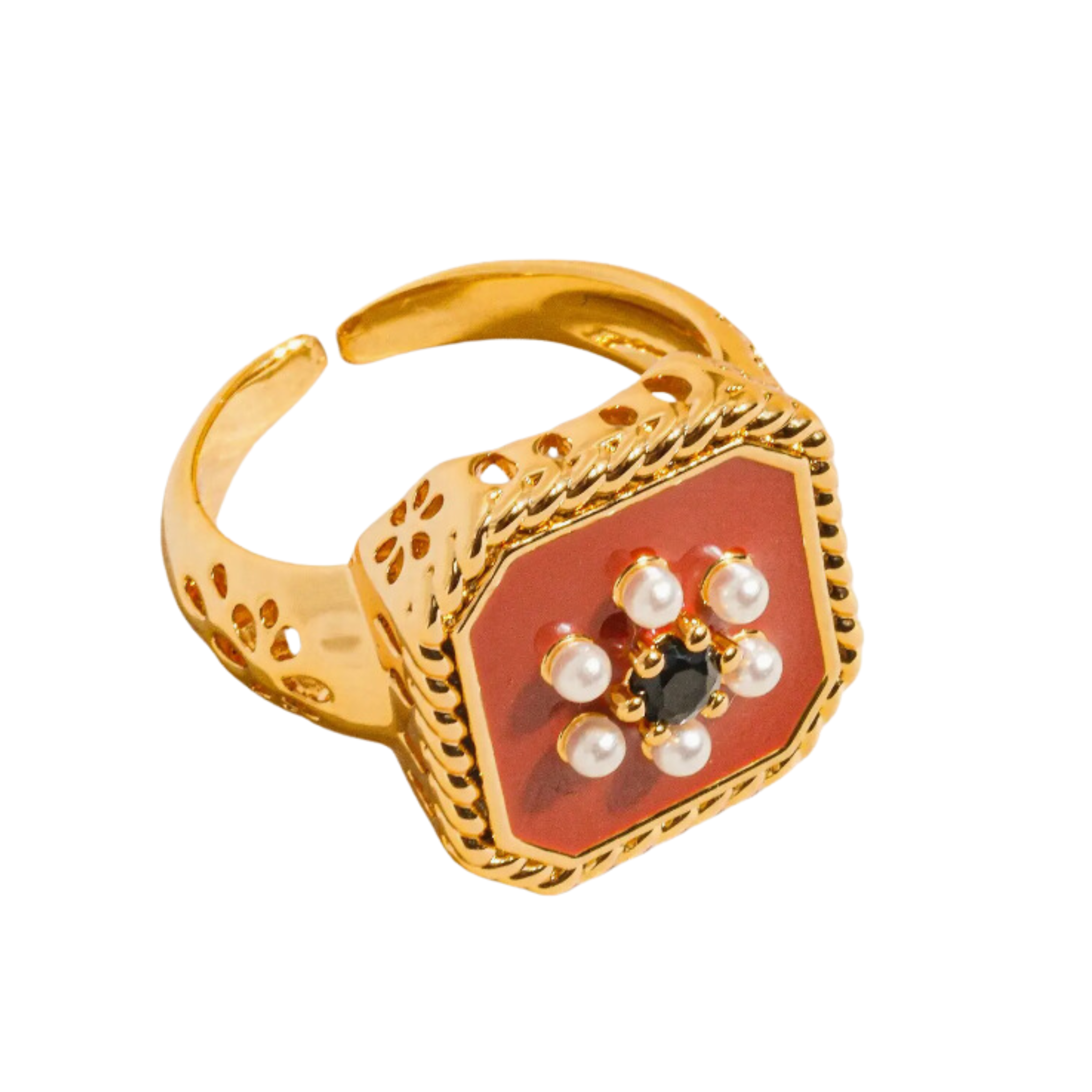 Rouge 18K Gold Red Enamel Vintage Adjustable Ring