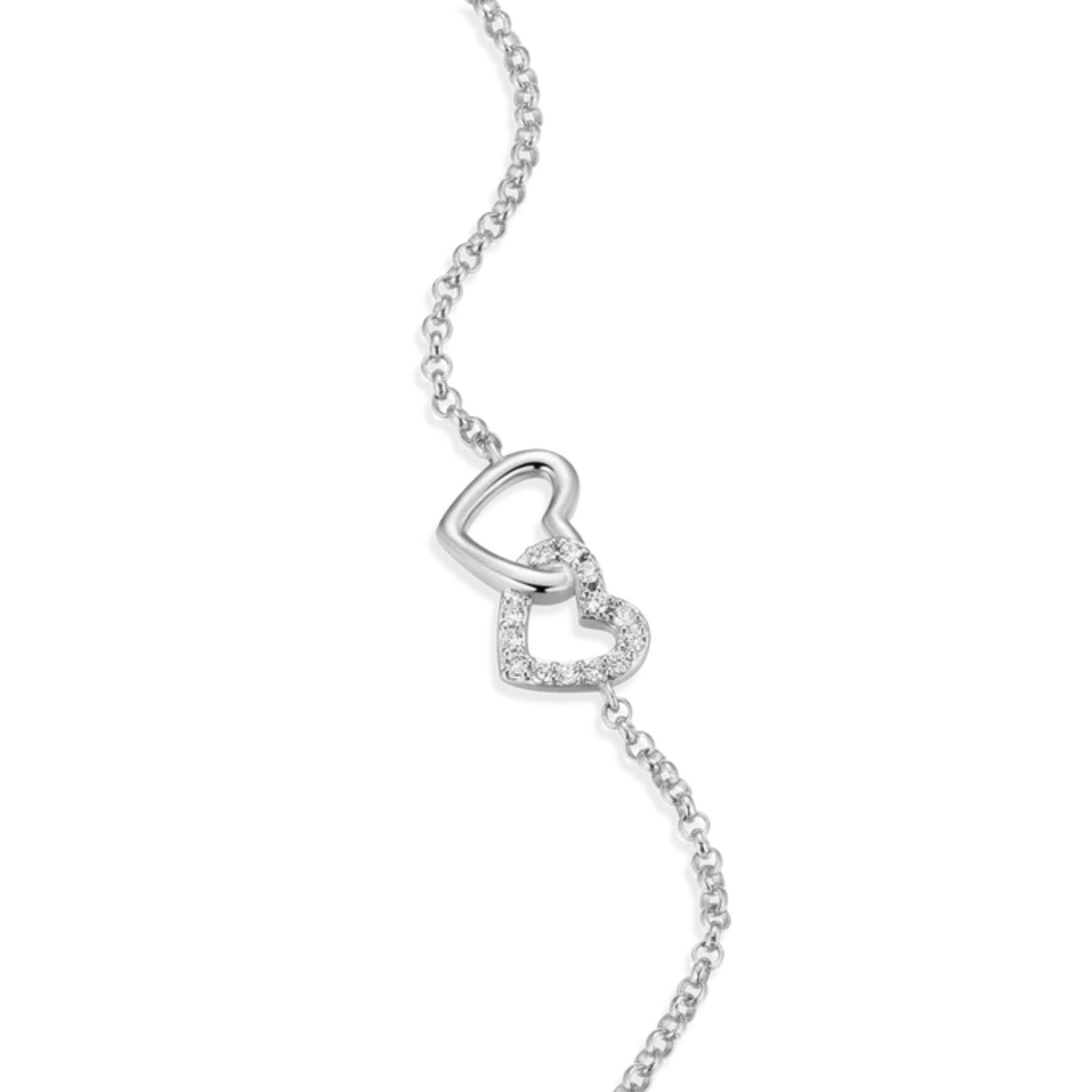 Open Twin Heart Bolo Bracelet in Rhodium Plated Sterling Silver