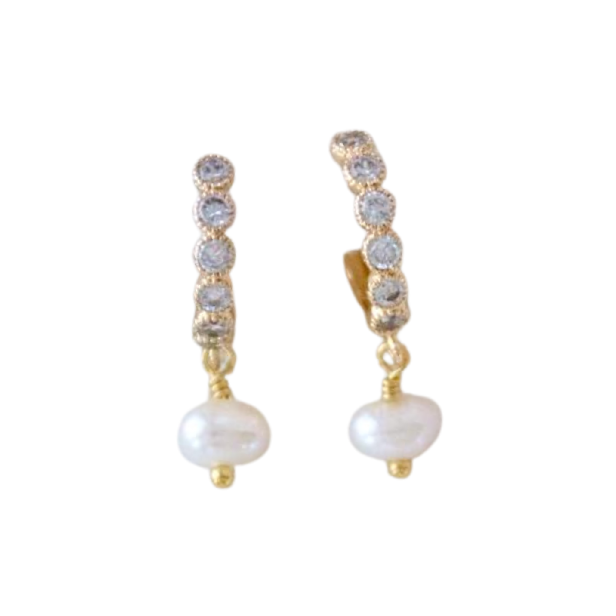 Zircon and Freshwater Pearl Huggie Earrings