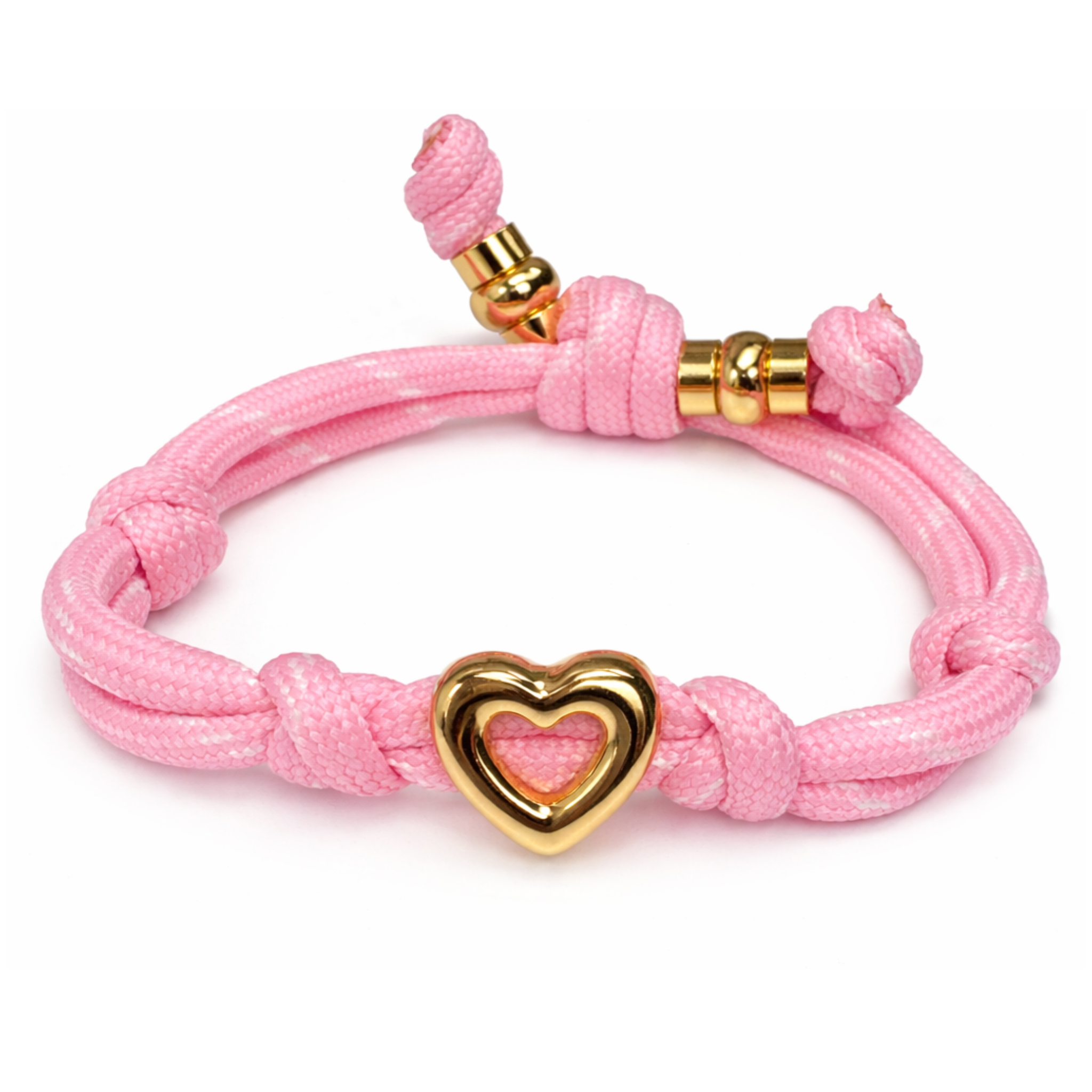 💗 Pink Cord Heart Bracelet – Adjustable Gold Heart Charm