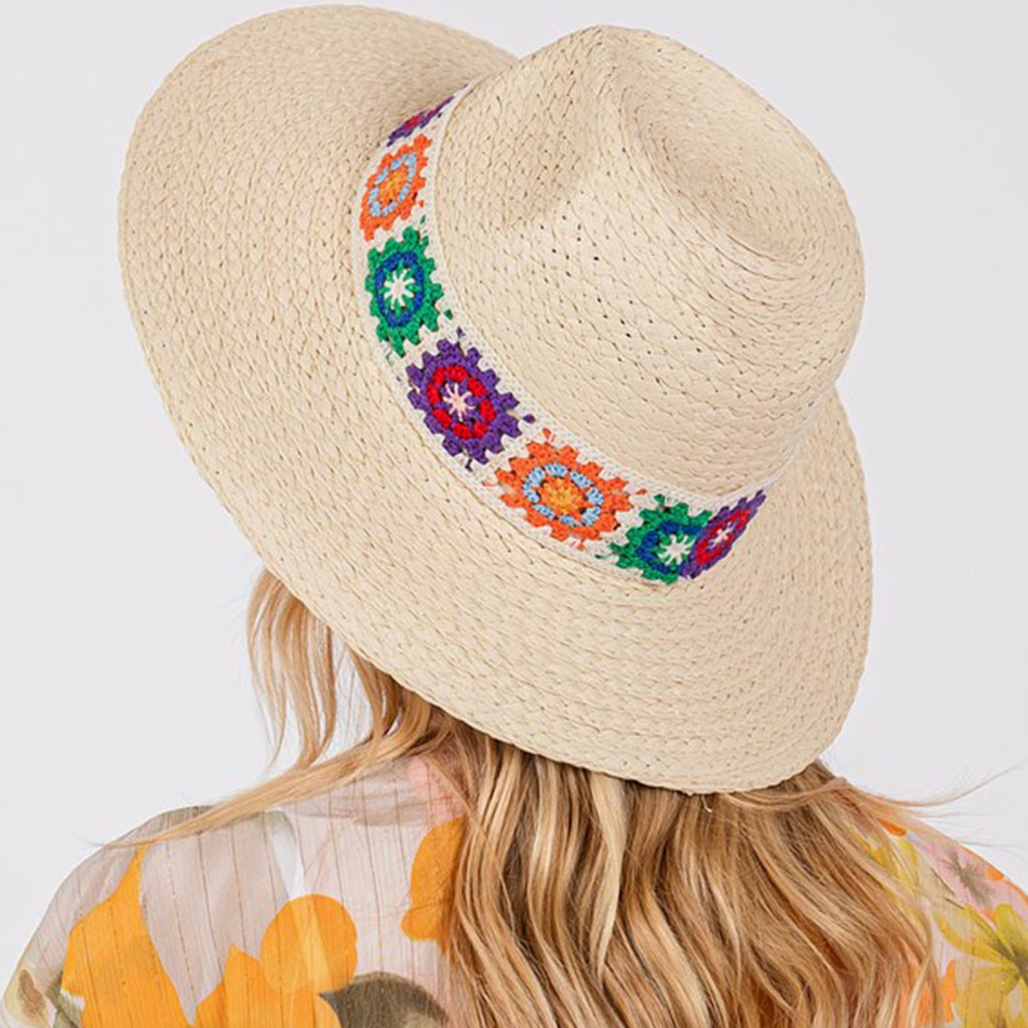 Floral Crochet Band Straw Hat