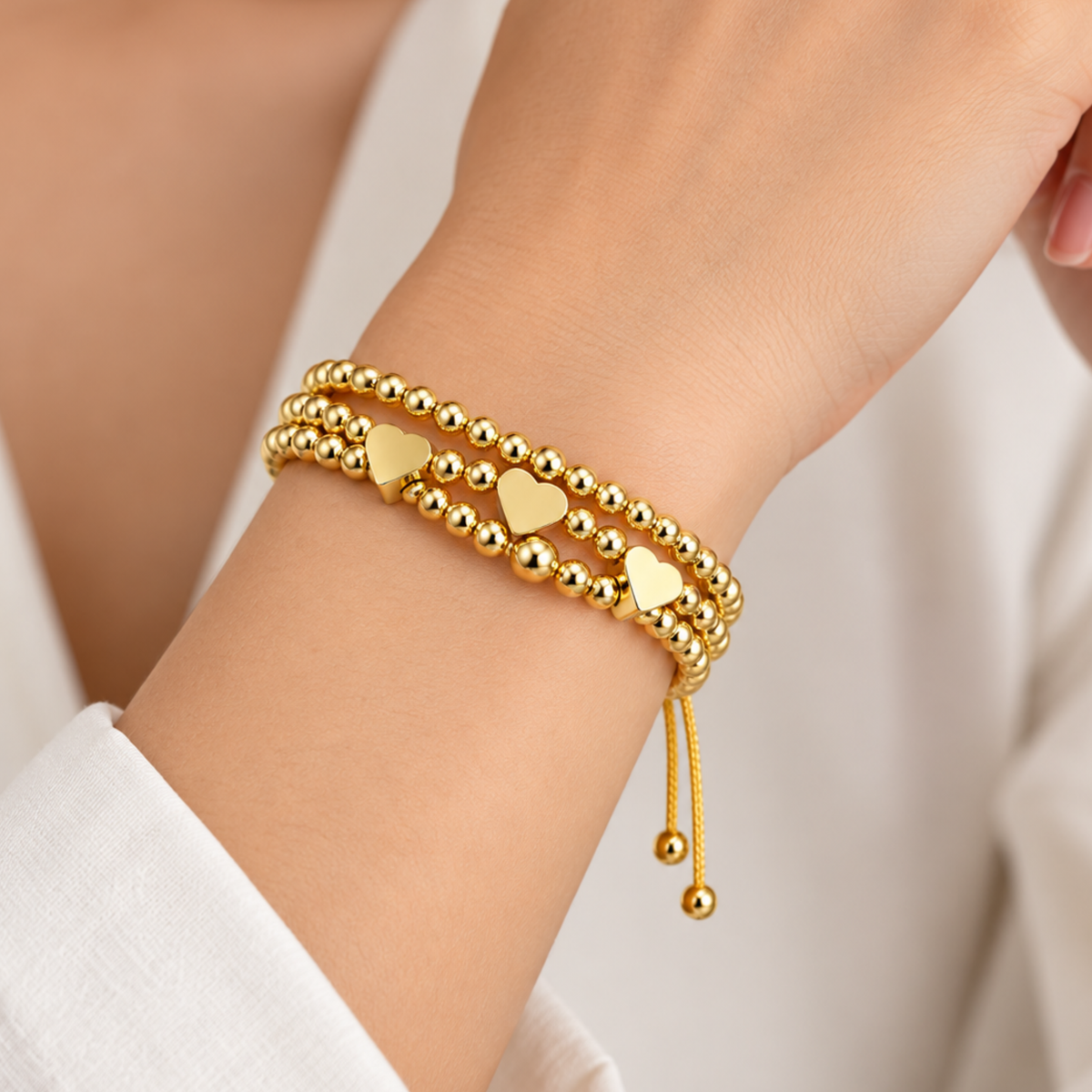 Heart Beaded Three Layer Pulley Bracelet