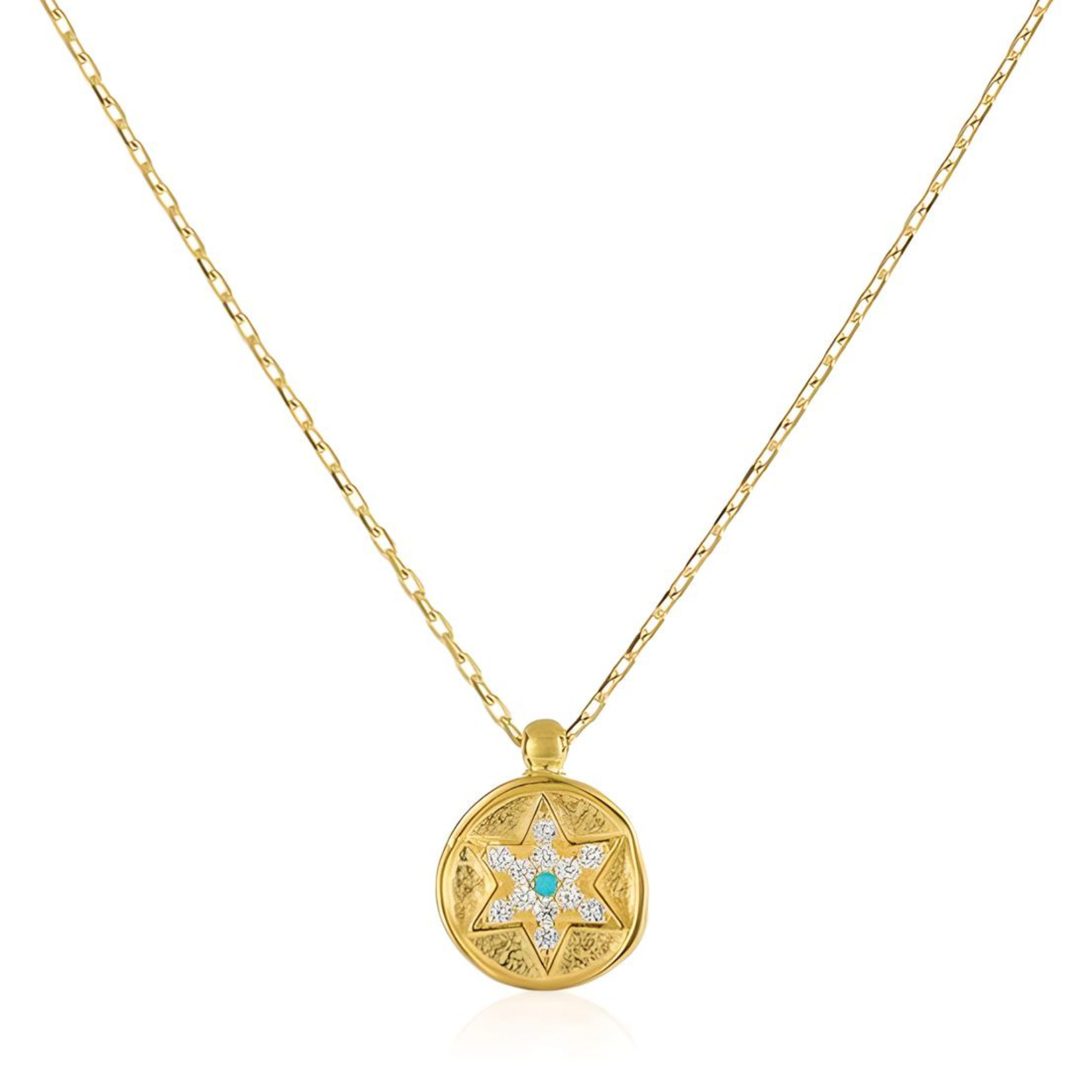 Jewish Star Coin CZ Necklace