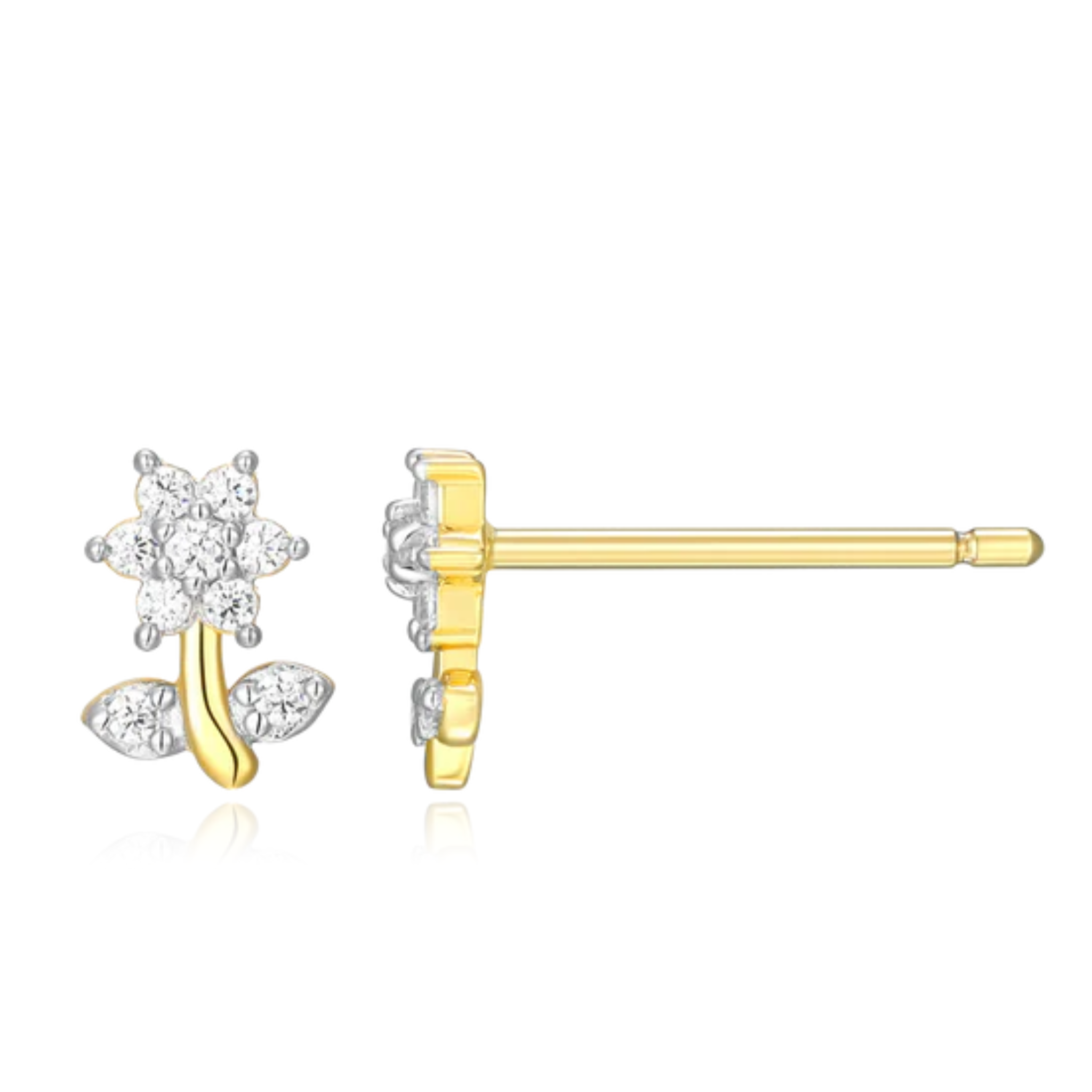 Flower Stud Earrings in 14k Yellow Gold Plated Sterling Silver