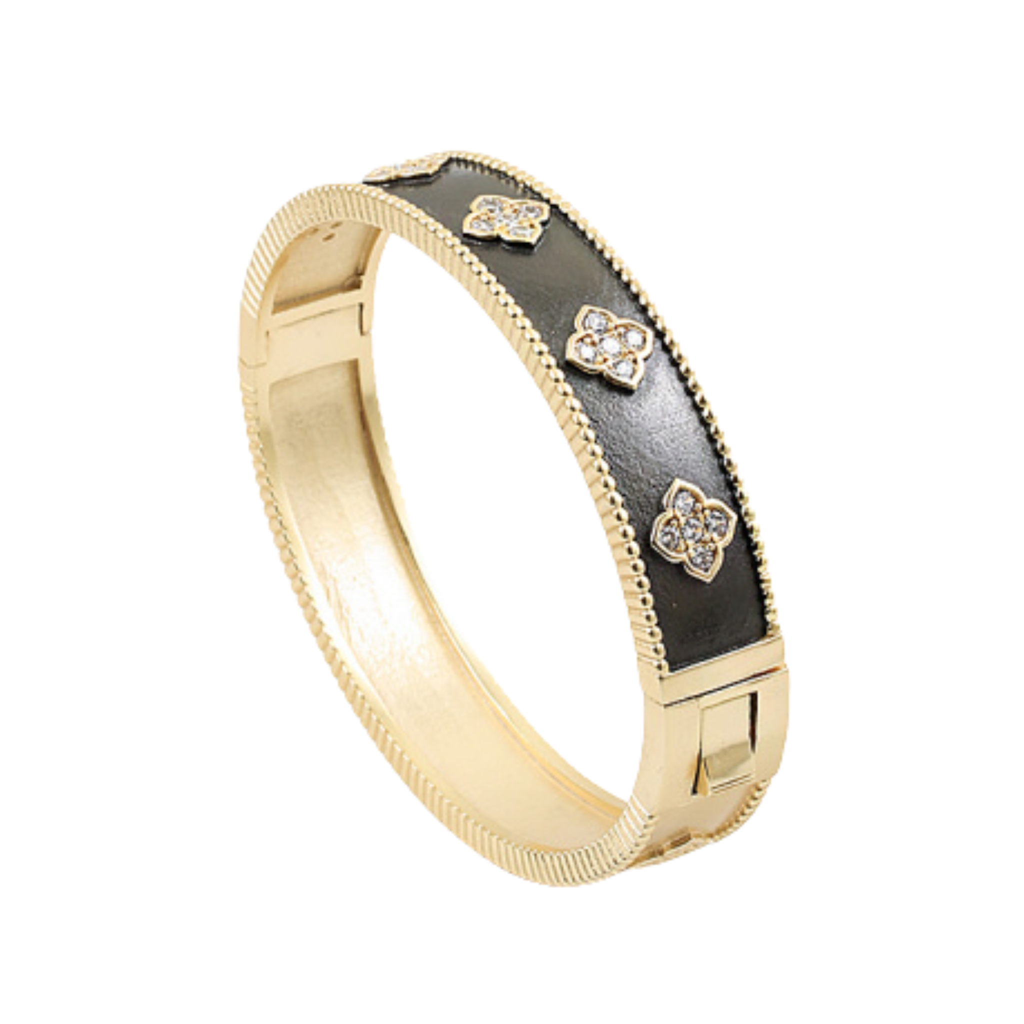 Brushed Black & Gold CZ Clover Cuff