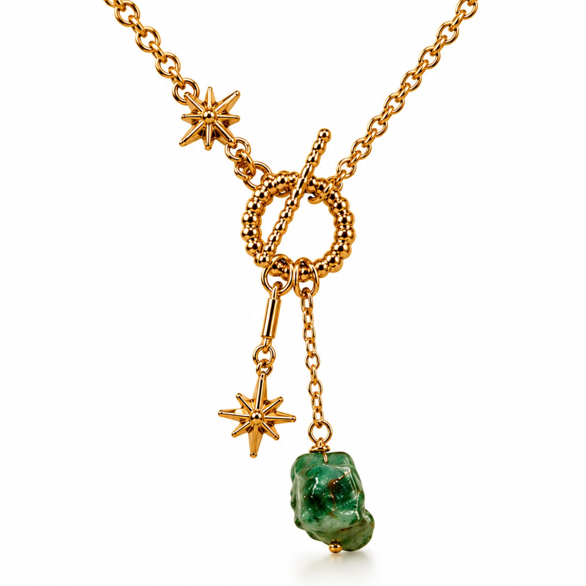 Luna Norte Not So Basic gemstone toggle front necklace with colorful gemstones and silver chain, stylish jewelry accessory