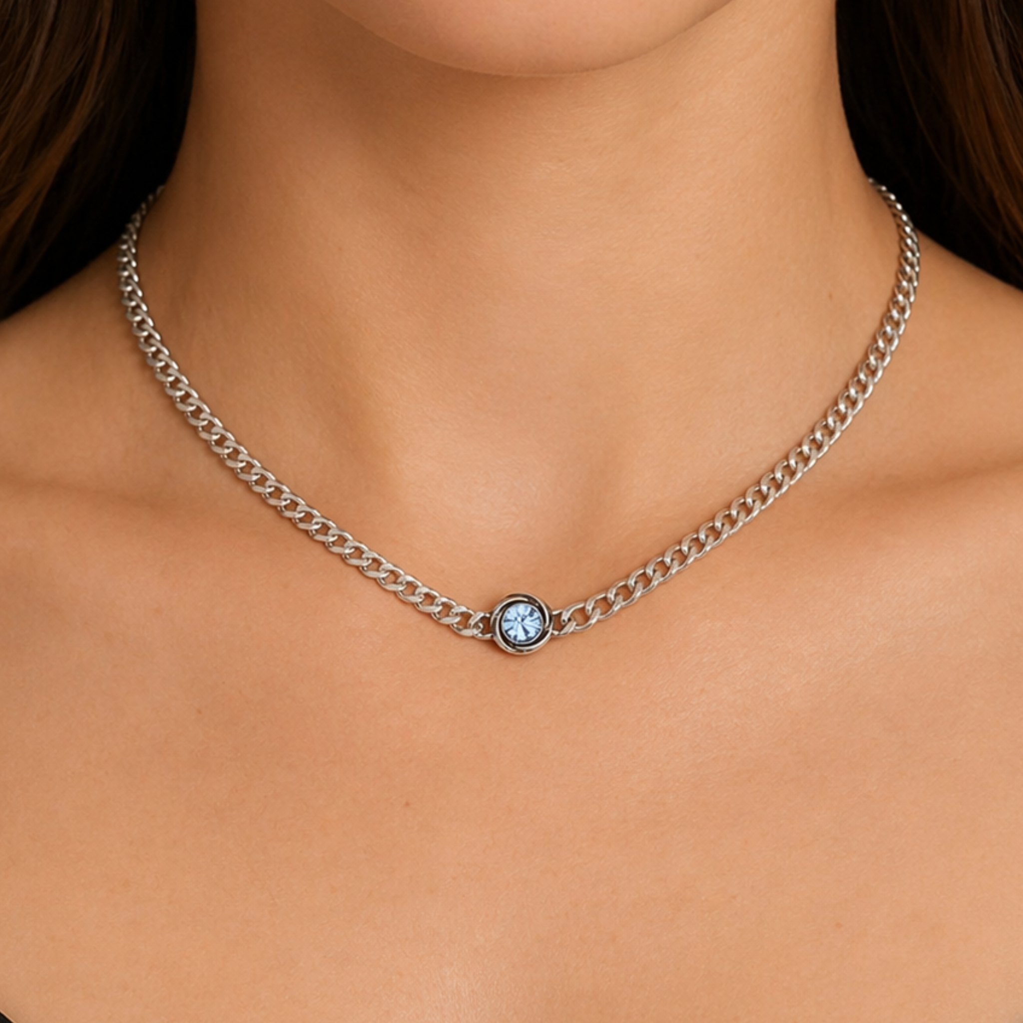 Handmade Blue Dream Pewter Necklace by Chanour featuring a detailed blue-toned pendant on a silver chain.