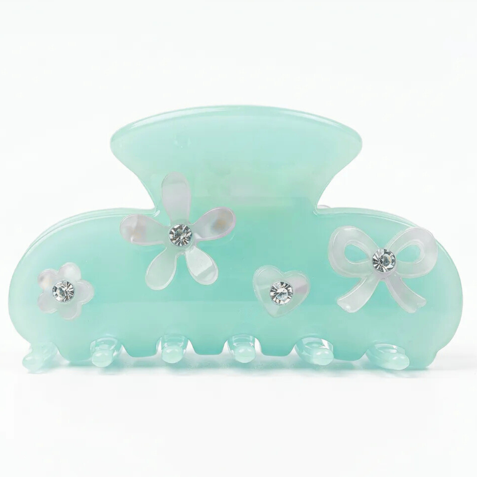 Rhinestone Flower Heart Bow Hair Clip