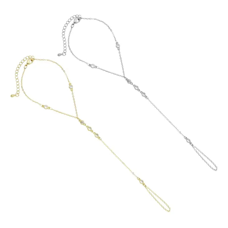 Gold/Silver CZ Link Chain Hand Bracelet