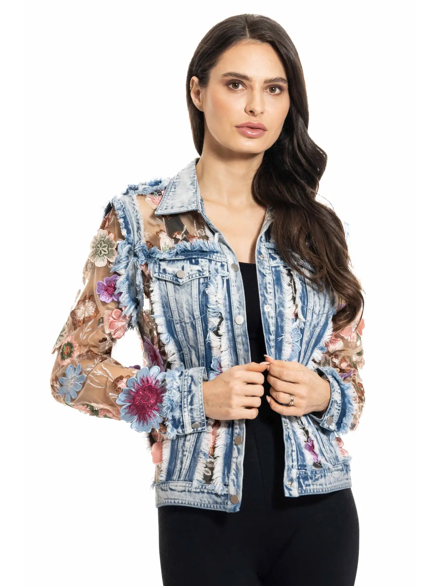 Denim and Lace Embroidered Jacket BA-06