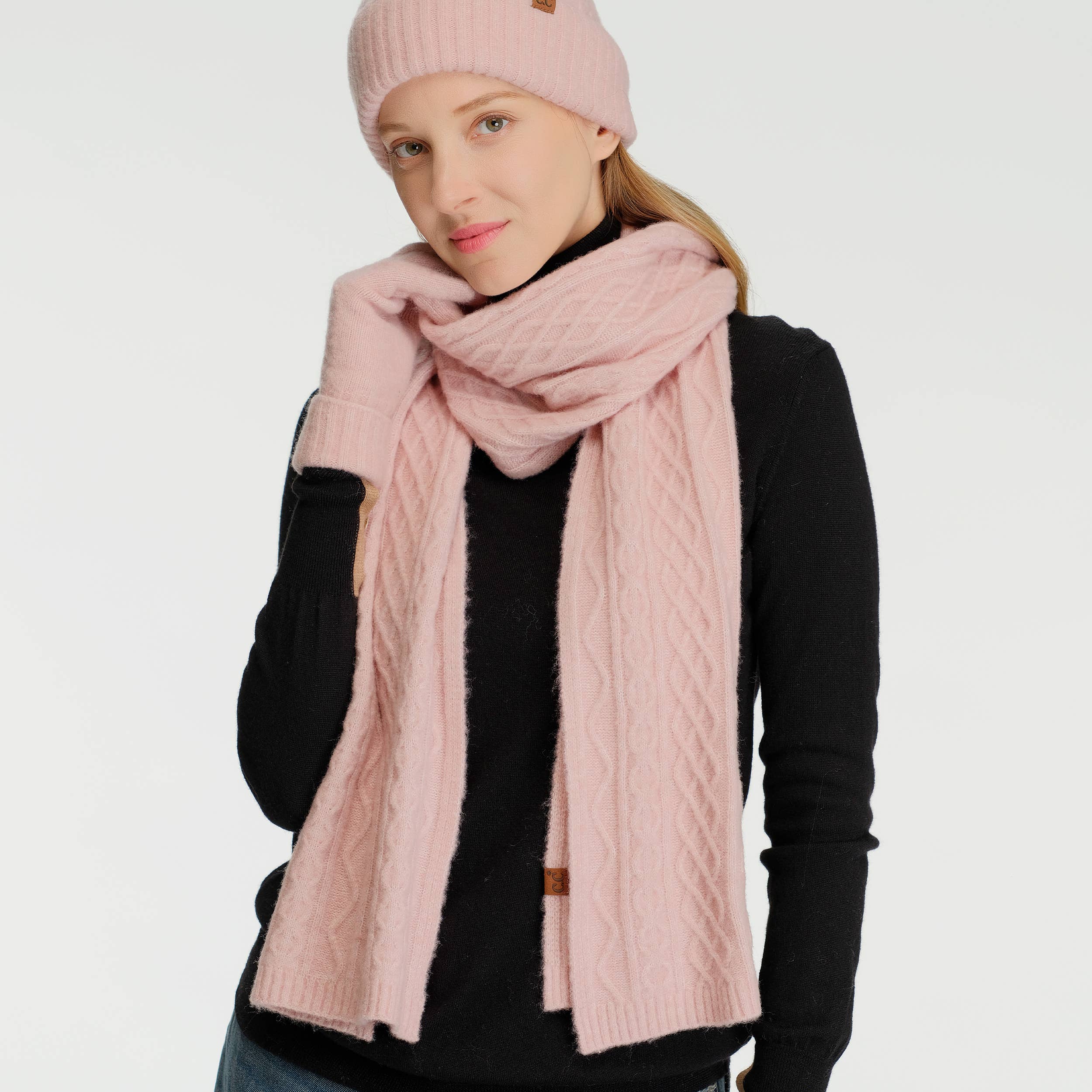 C.C Solid Cable Knit Winter Oblong Scarf