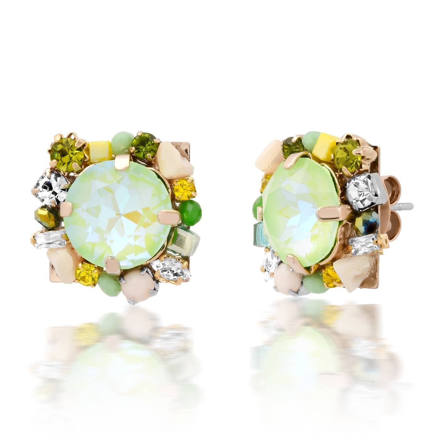 Tai Jewelry Gemmy Bezel Set Stud Earrings featuring sparkling gemstone accents and sleek metal settings
