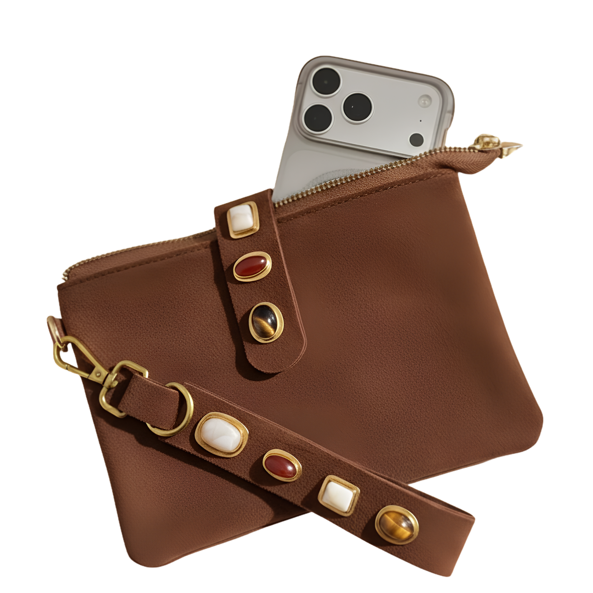 Gemstone Suede Wristlet Pouch & Keychain