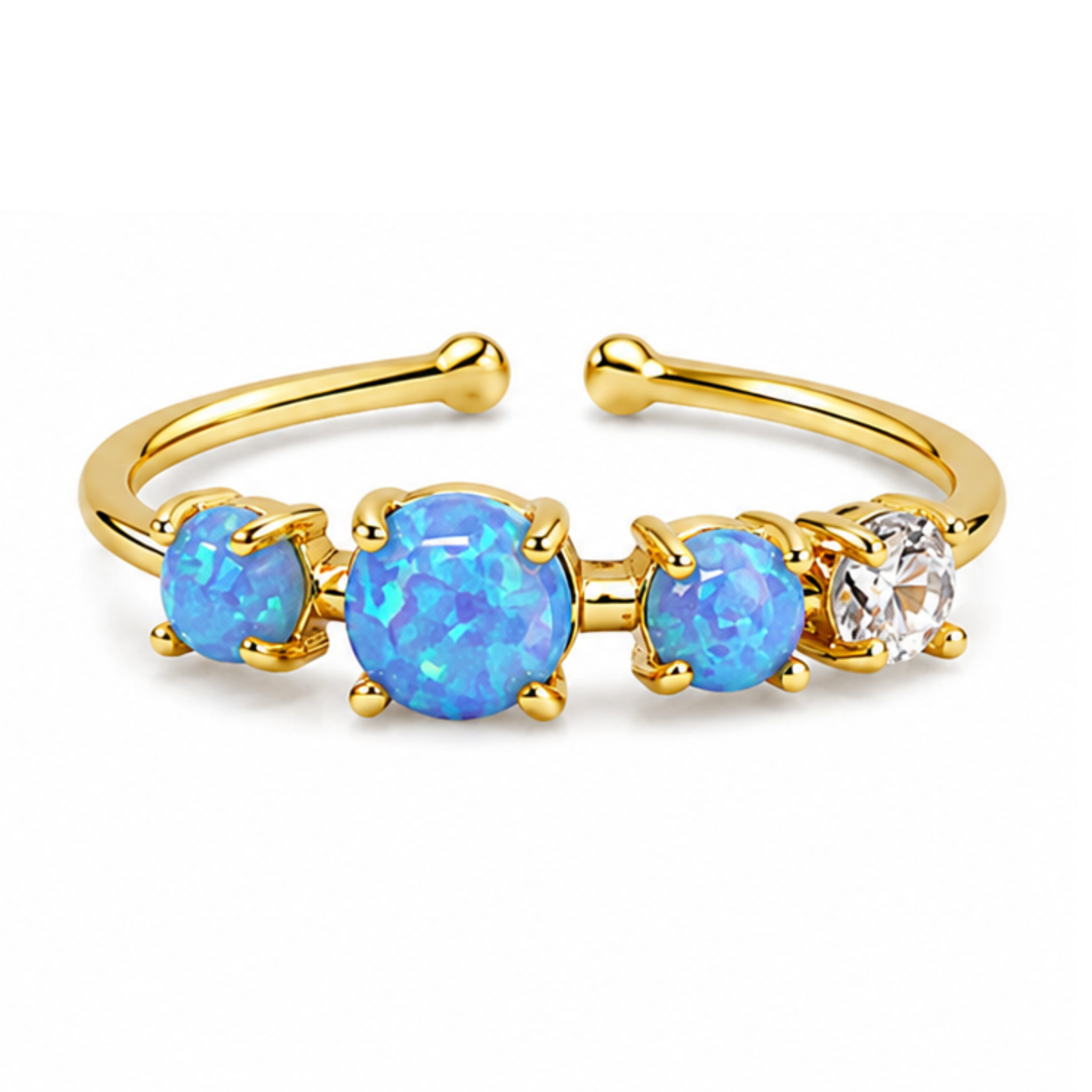 Private label opal cluster ring featuring multiple vibrant opals set in a silver-toned ring design.
