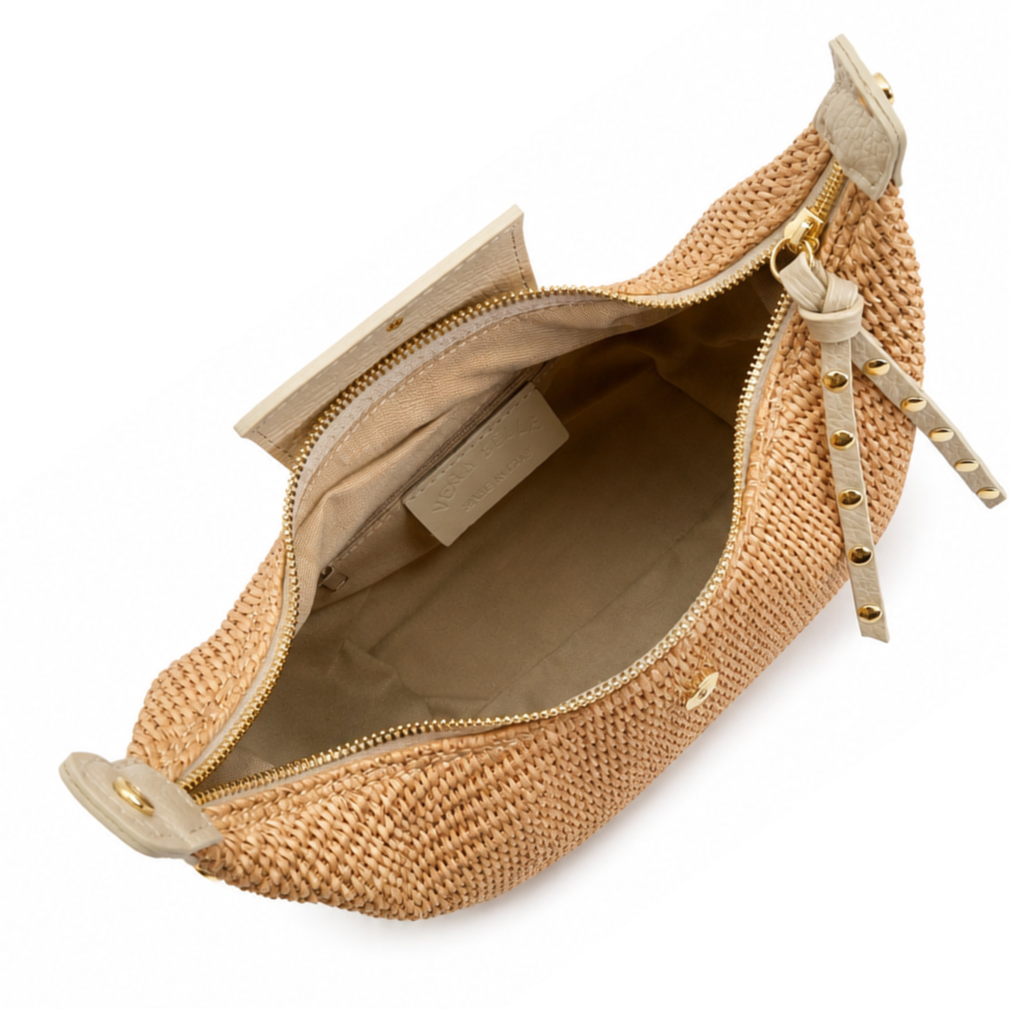 Private label JADE raffia crossbody bag with woven texture and adjustable strap, showcasing a stylish and natural accessory.