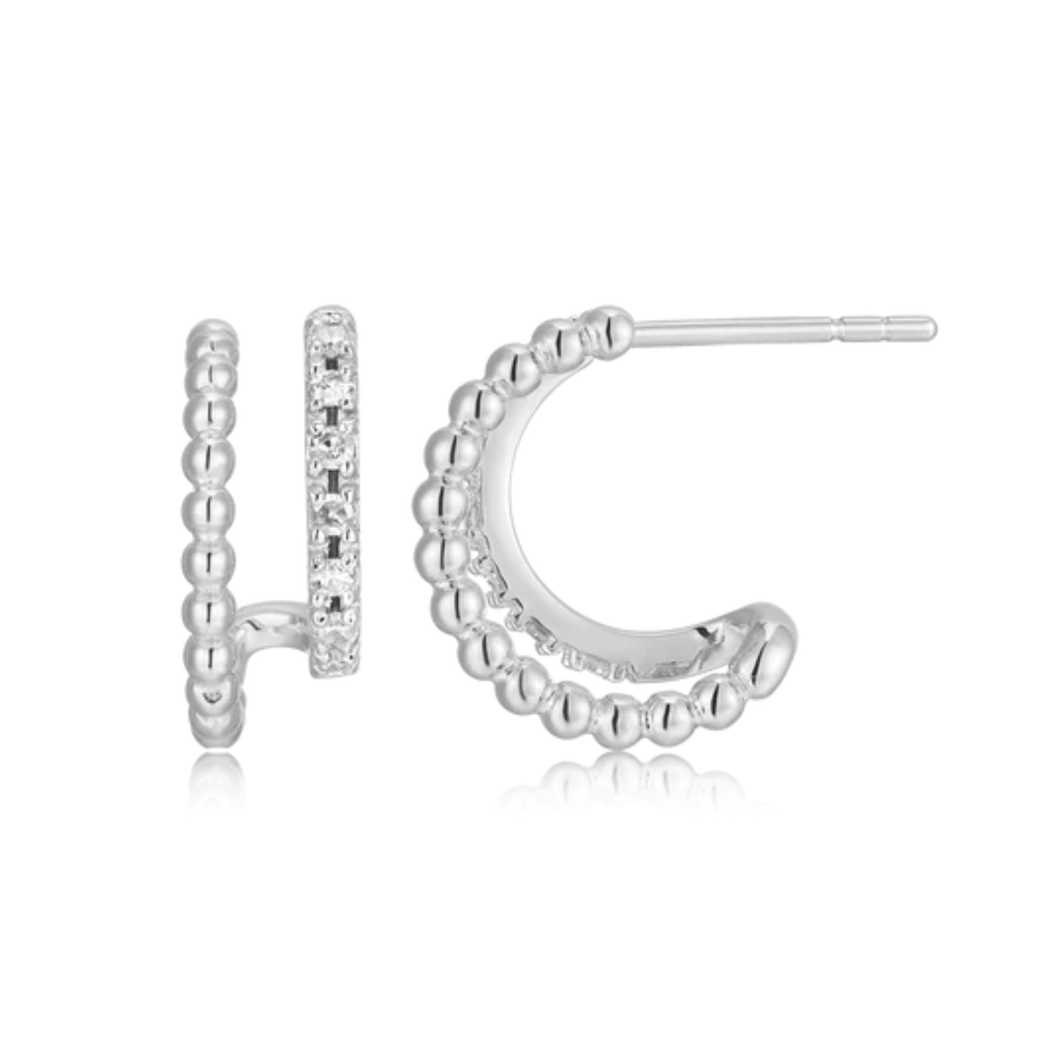 Rope Multi-hoop Stud Earrings in Rhodium Plated Sterling Silver