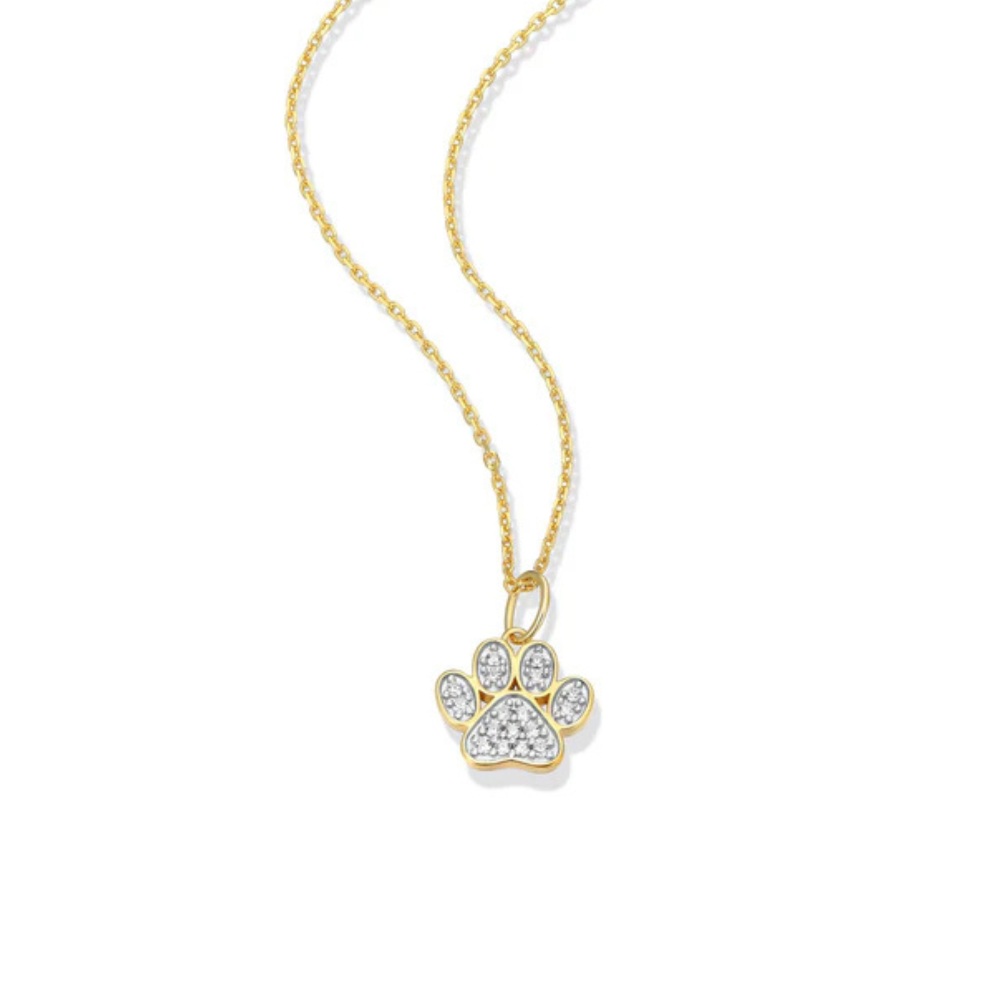 Paw Print Pendant Necklace in 14k Yellow Gold Plated Sterling Silver