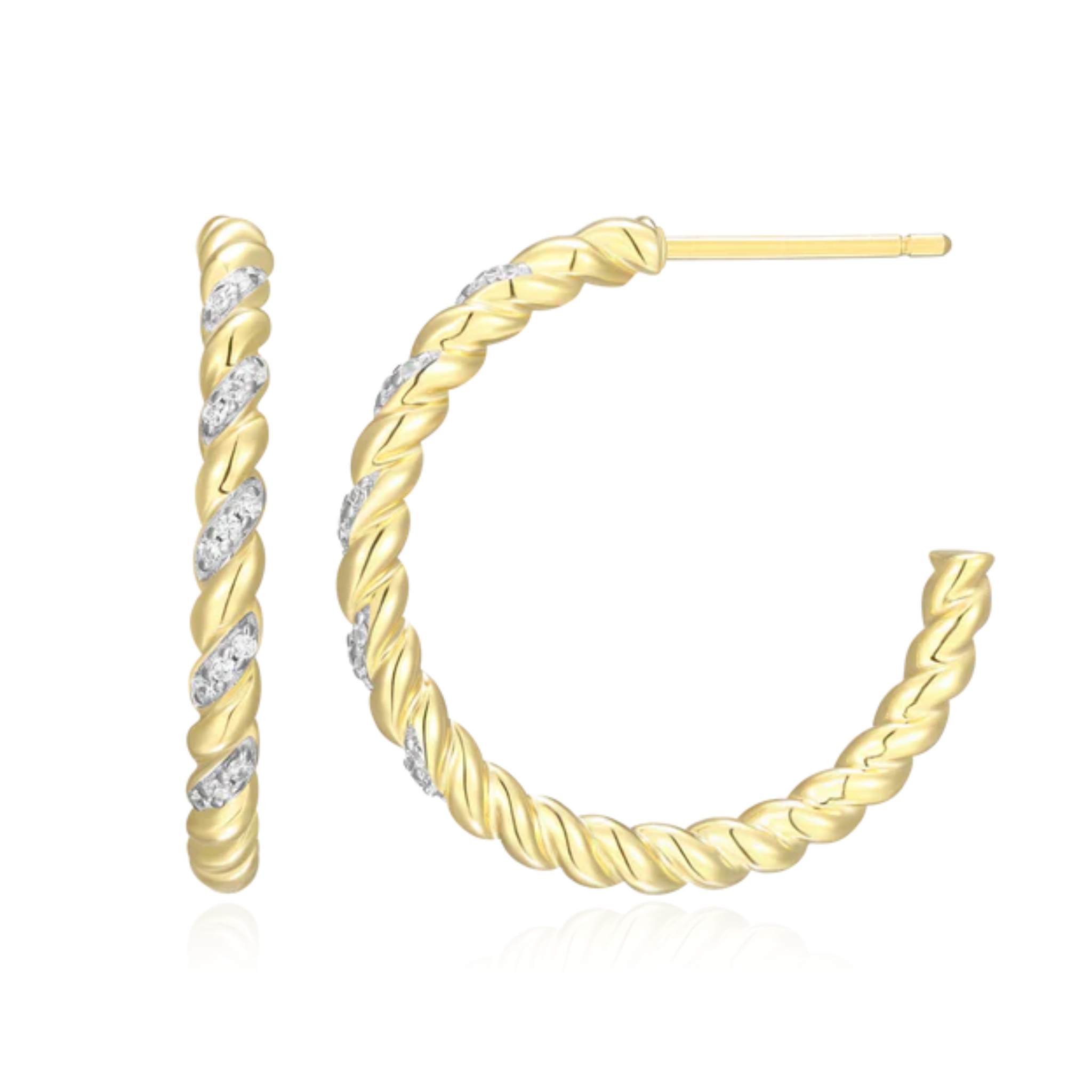 Twist J-Hoop Stud Earrings in 14k Yellow Gold Plated Sterling Silver