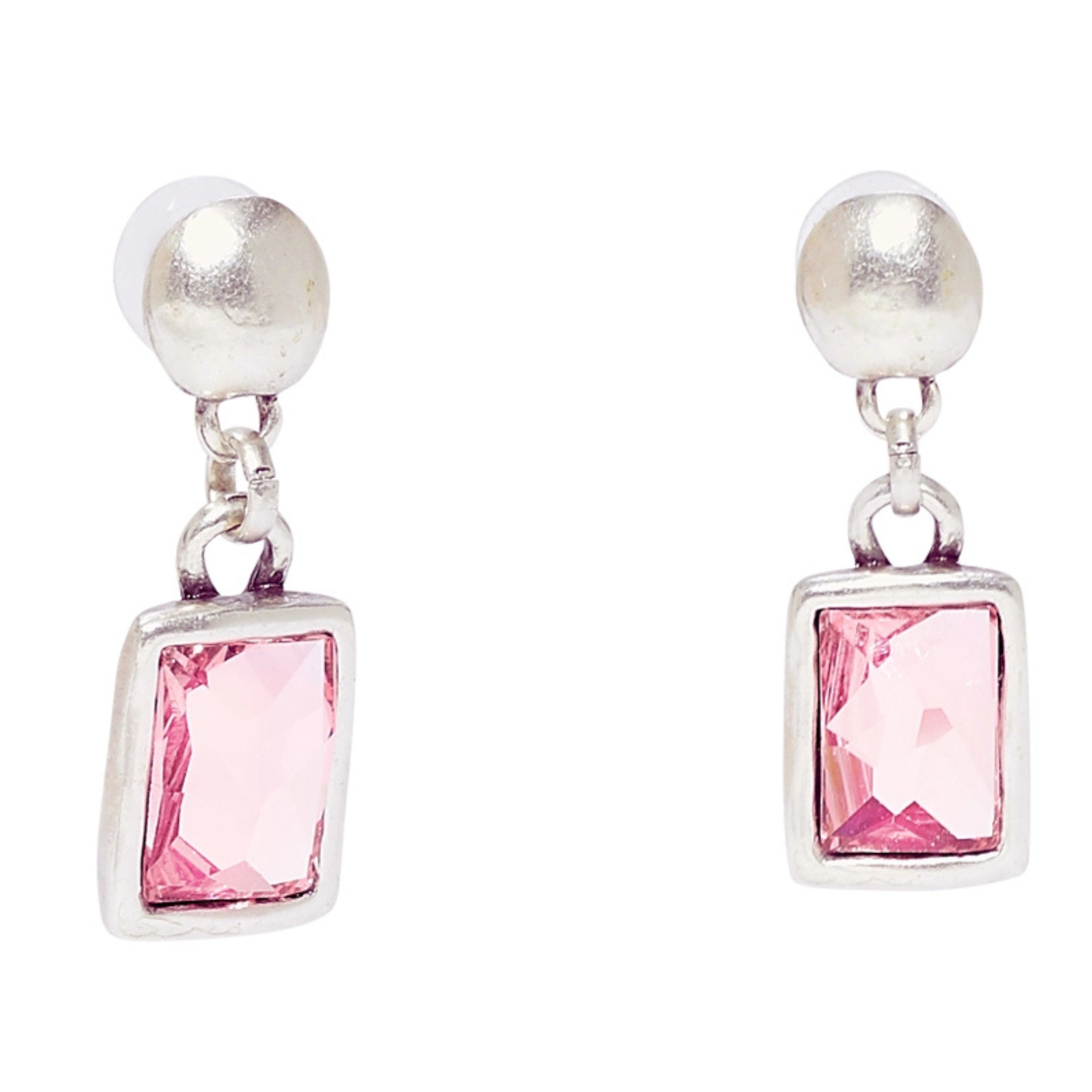 Handmade pink crystal pewter earrings by Chanour featuring delicate crystal accents and intricate pewter design.