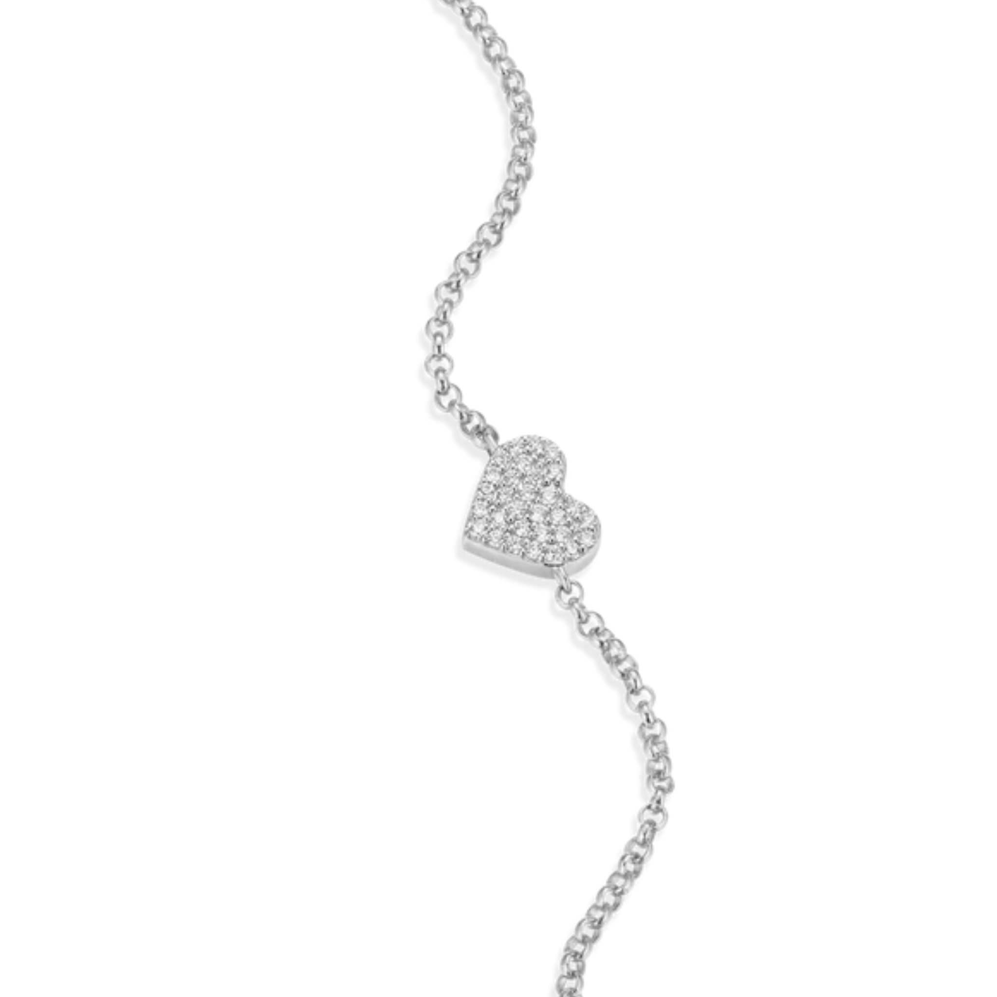 Pave Heart Bolo Bracelet in Rhodium Plated Sterling Silver