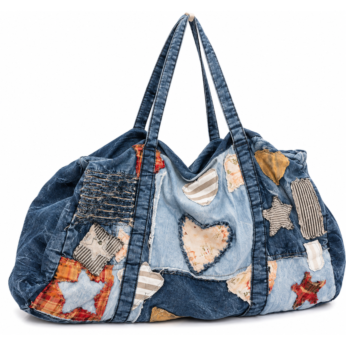 Unique Mix Patchwork Vintage Denim Casual Tote Bag