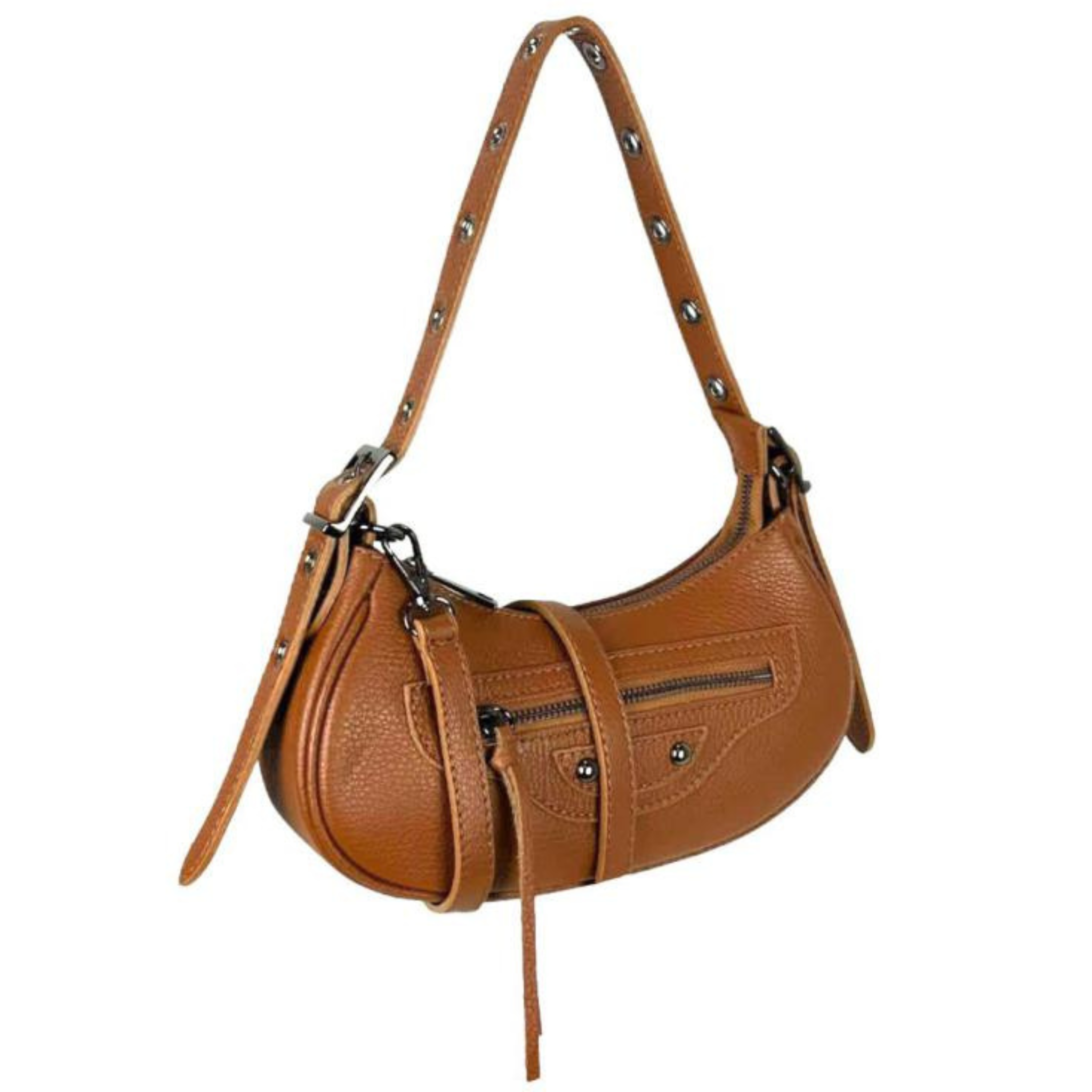 Leather Shoulder Bag with Front Pocket